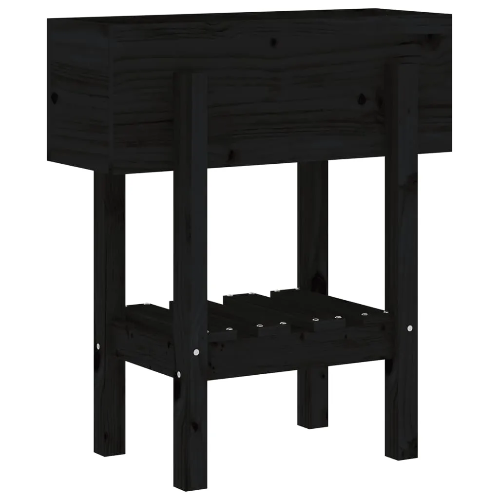 Pflanzkübel aus Massivholz 62 x 30 x 69 cm Schwarz mit Ablage