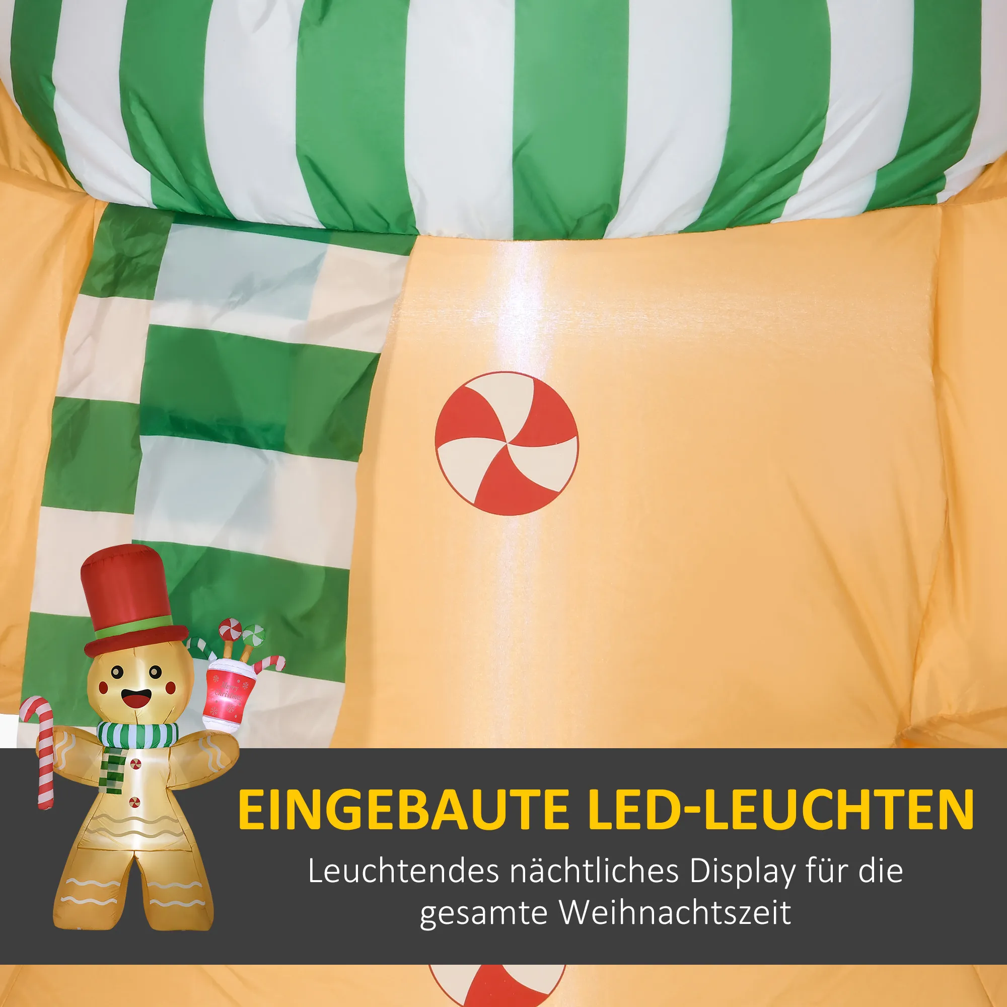 Aufblasbarer Lebkuchenmann, 2,35 m, mit LED-Lichtern, wetterfest, inkl. Gebläse, Mehrfarbig, Weihnachtsdeko
