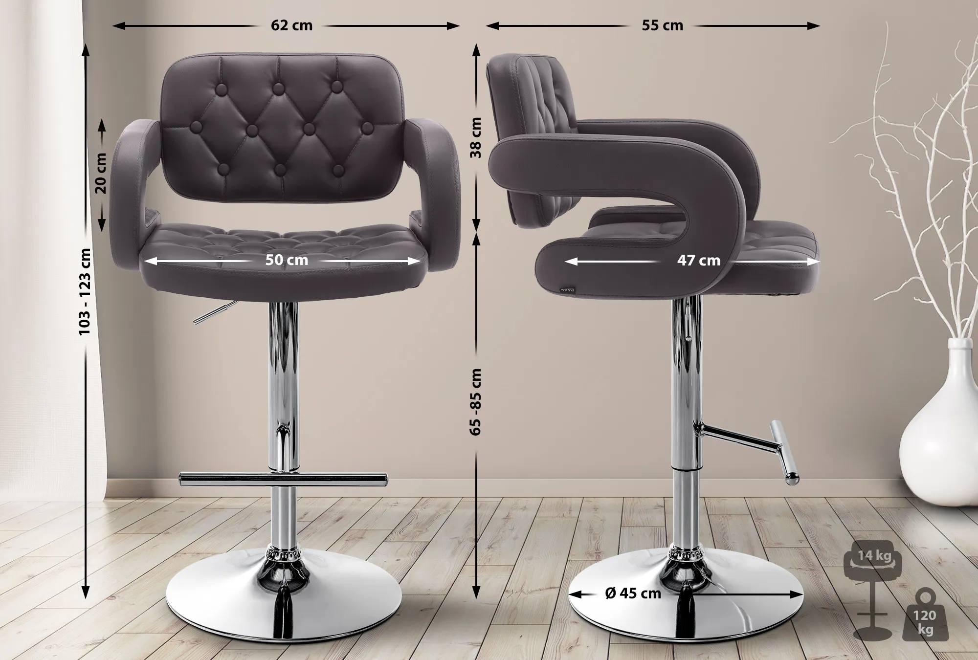 Barhocker Dublin 103-123x62x55 cm braun