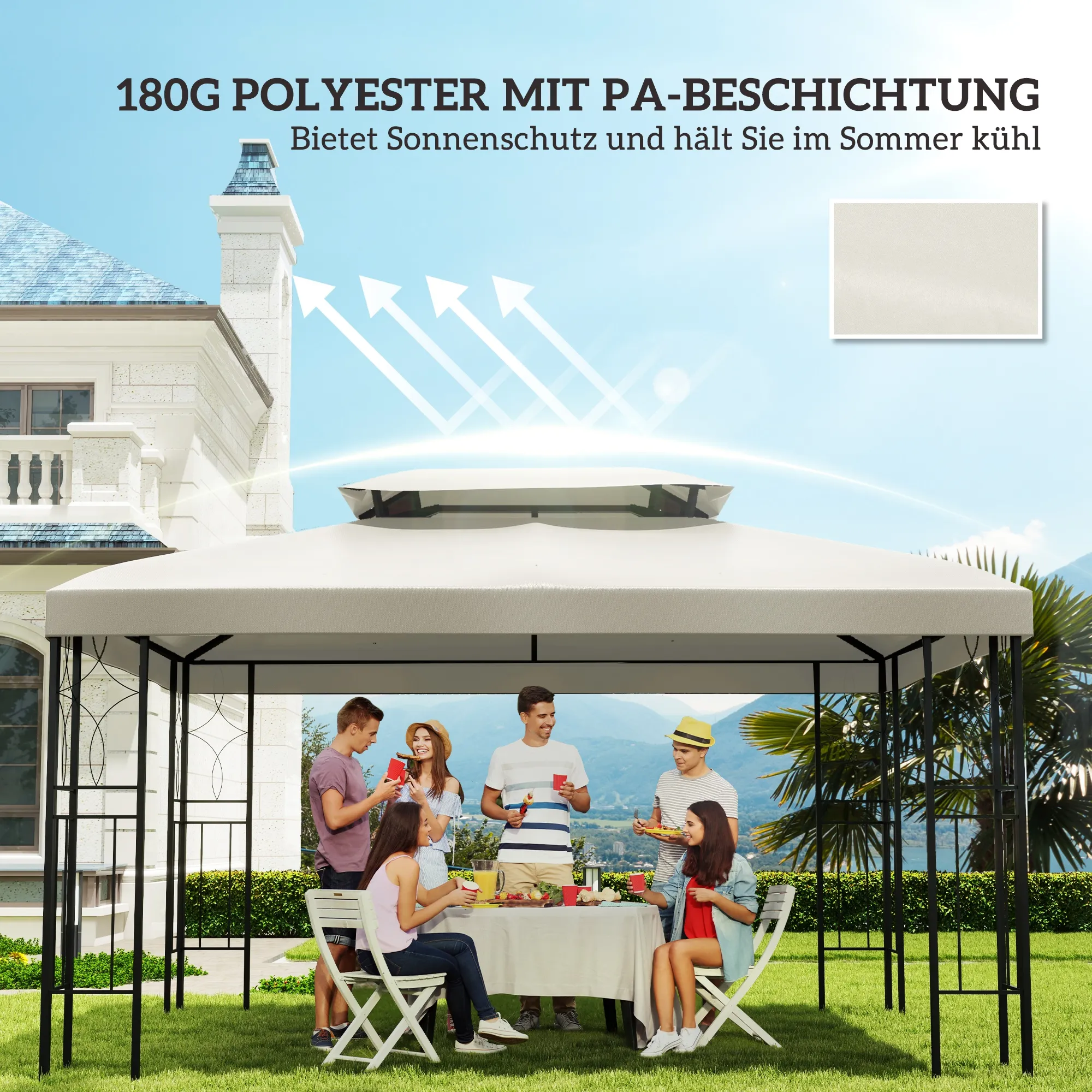 Ersatzdach für Gartenpavillon 4x3m Cremeweiß