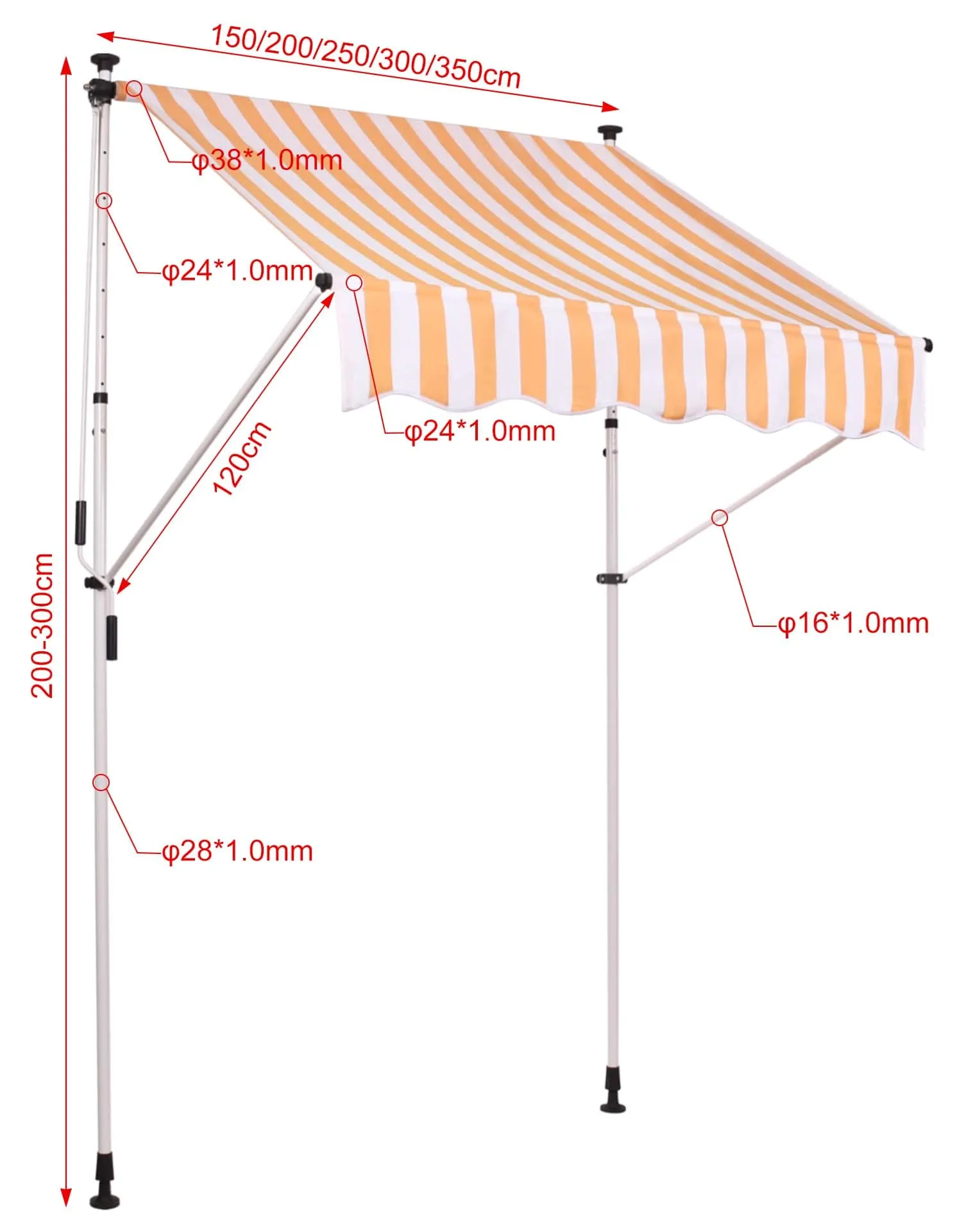 Klemmmarkise Westerly 350 x 120 cm weiß/gelb