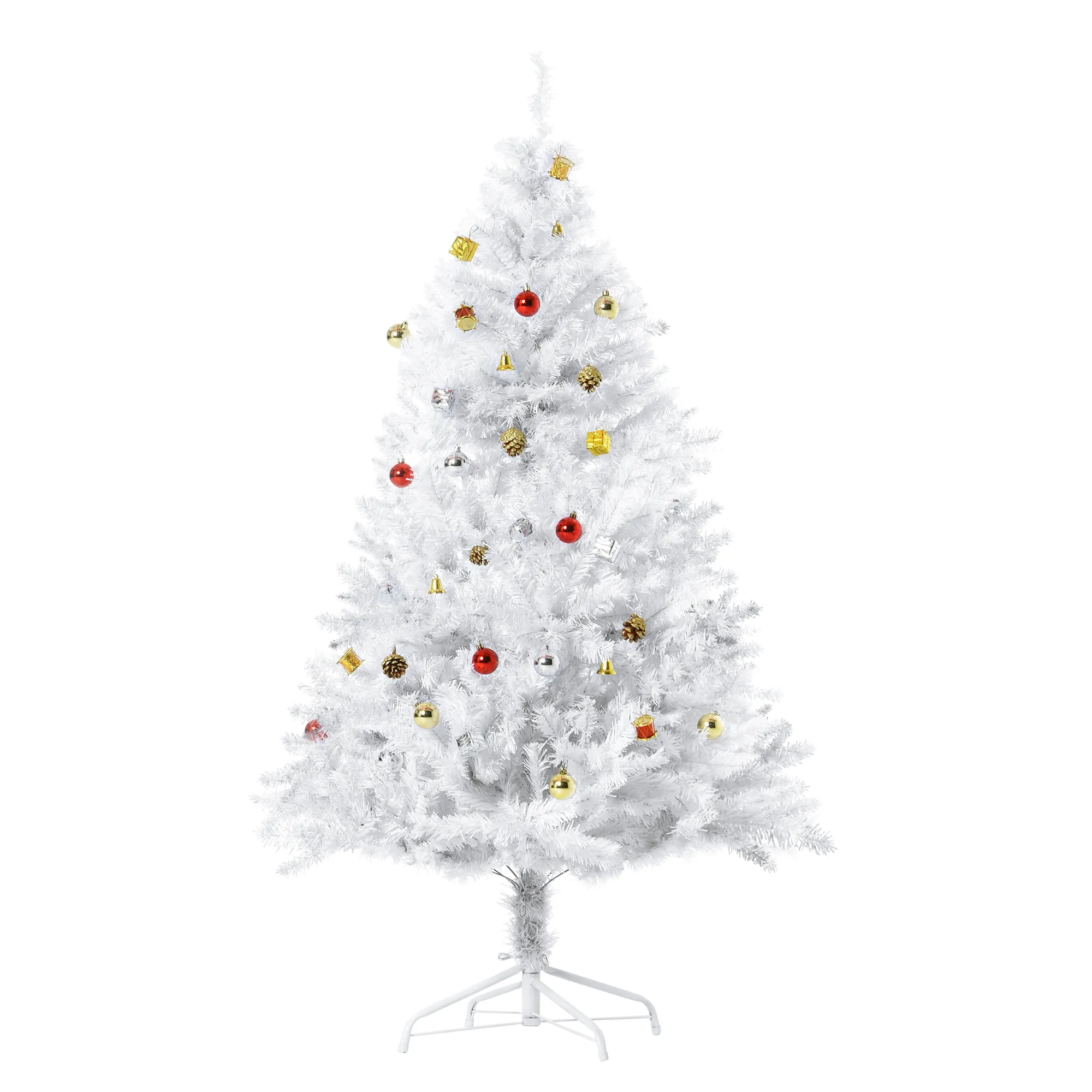 Künstlicher Weihnachtsbaum Weiß 150 cm mit Deko und Metallständer