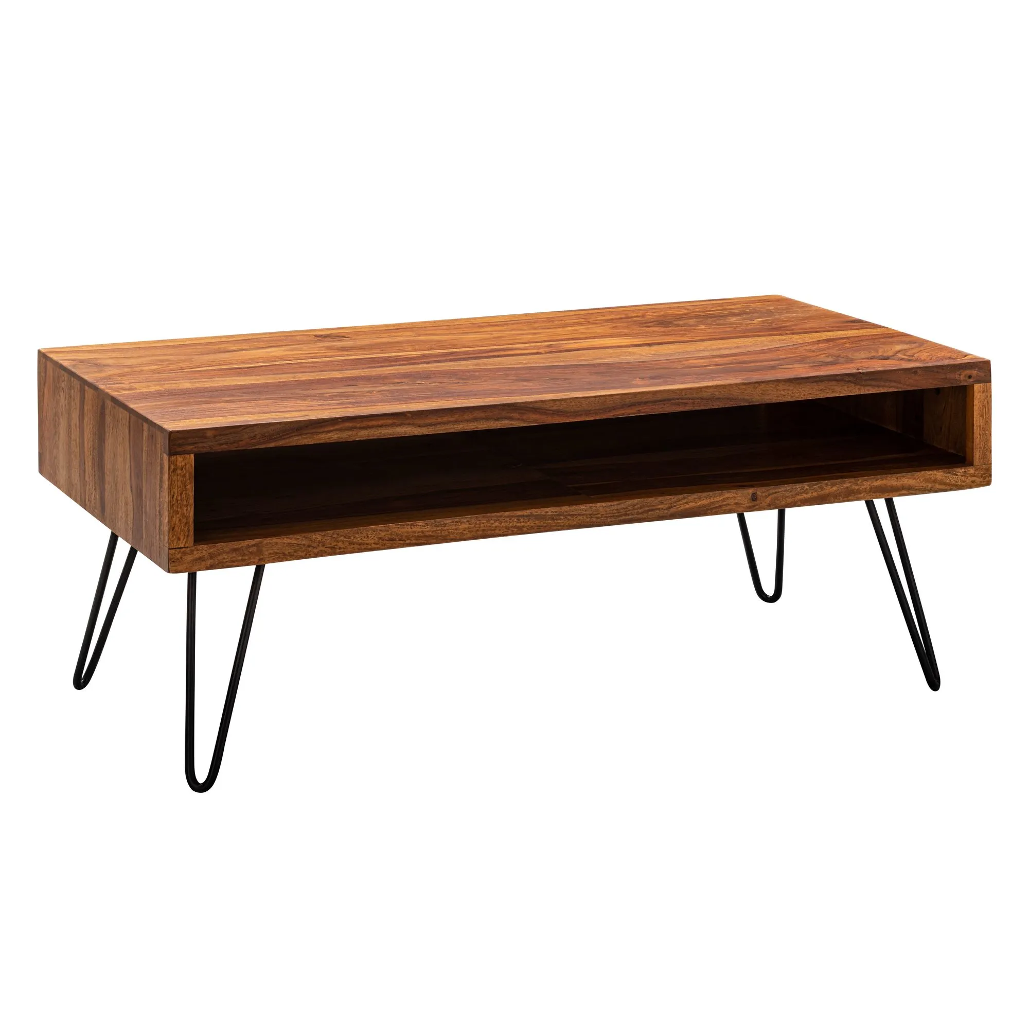 tinkaro Couchtisch eckig KARU Sofatisch Sheesham mit Metallbeinen
