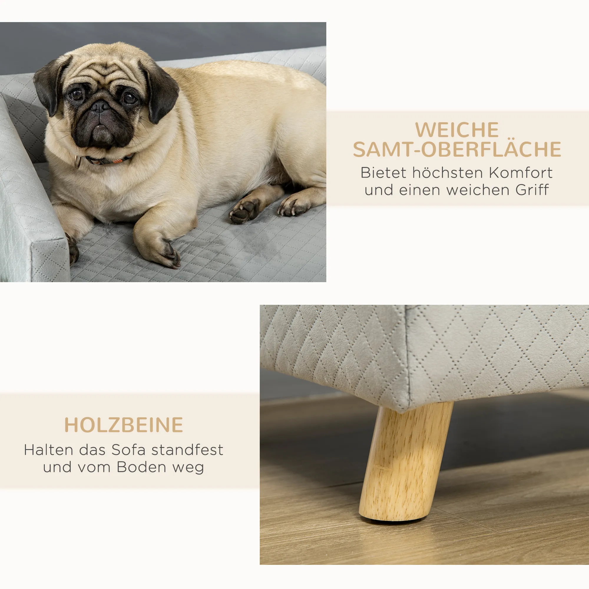 Hundesofa skandinavisches Design Samt-Touch Dunkelgrau 64x45x36 cm