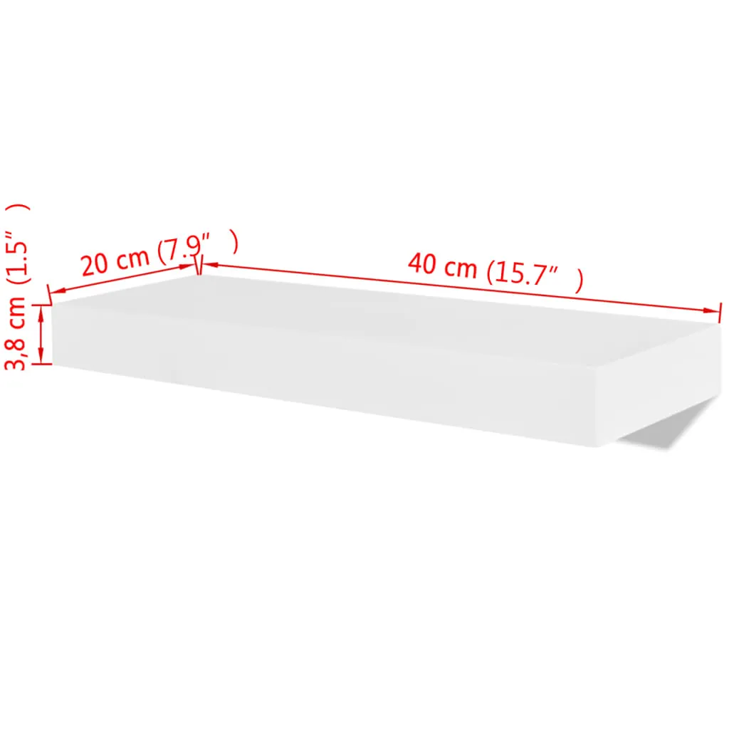 2er Set Weißes Wandregal 40 x 20 x 3,8 cm mit unsichtbarem Montagesystem