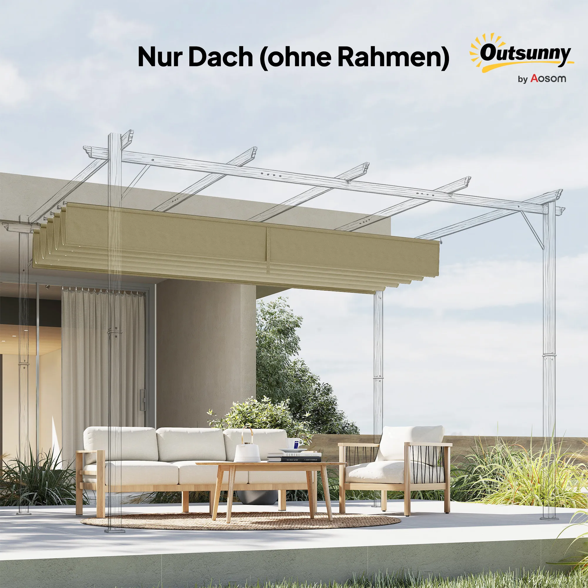 Ersatzdach 3 x 3 m Beige für Pavillons