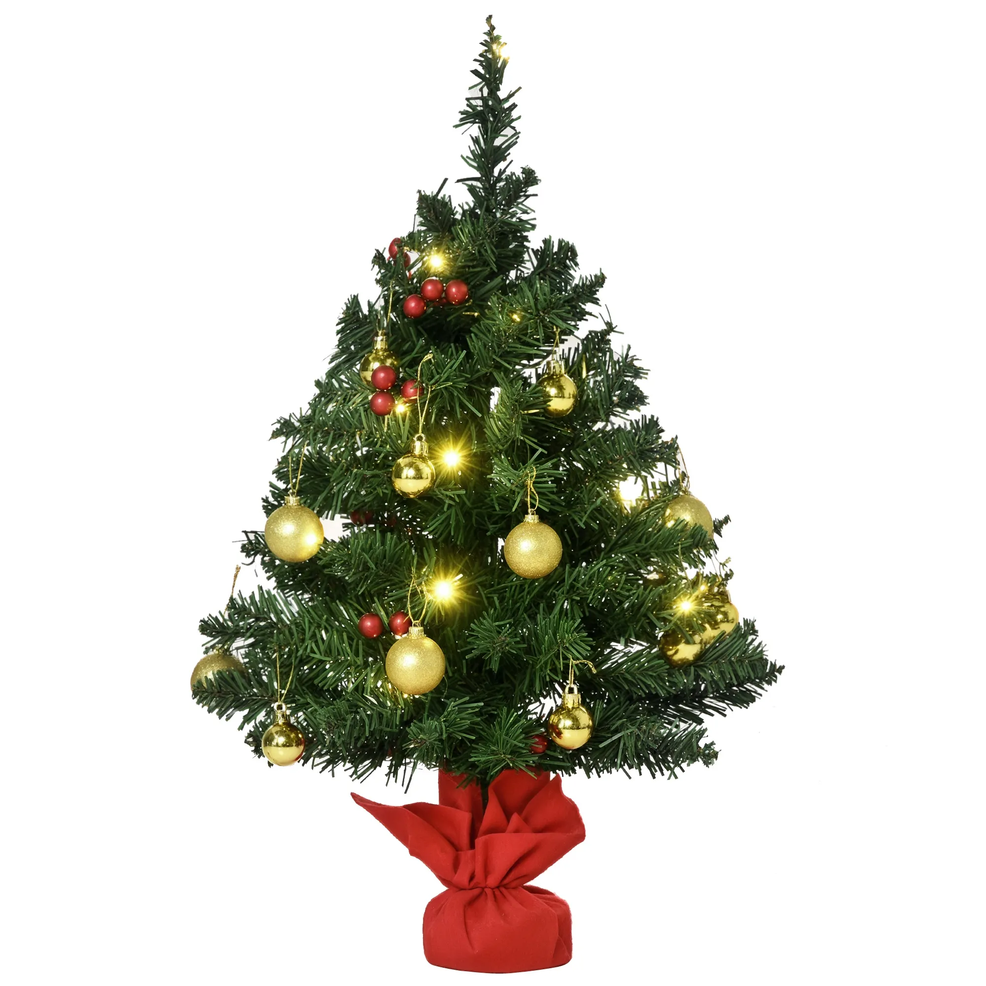 Mini-Weihnachtsbaum Weihnachtsdekoration Weihnachtsdeko, inkl. Weihnachtskugeln und LED-Lichter 60 cm, Mehrfarbig