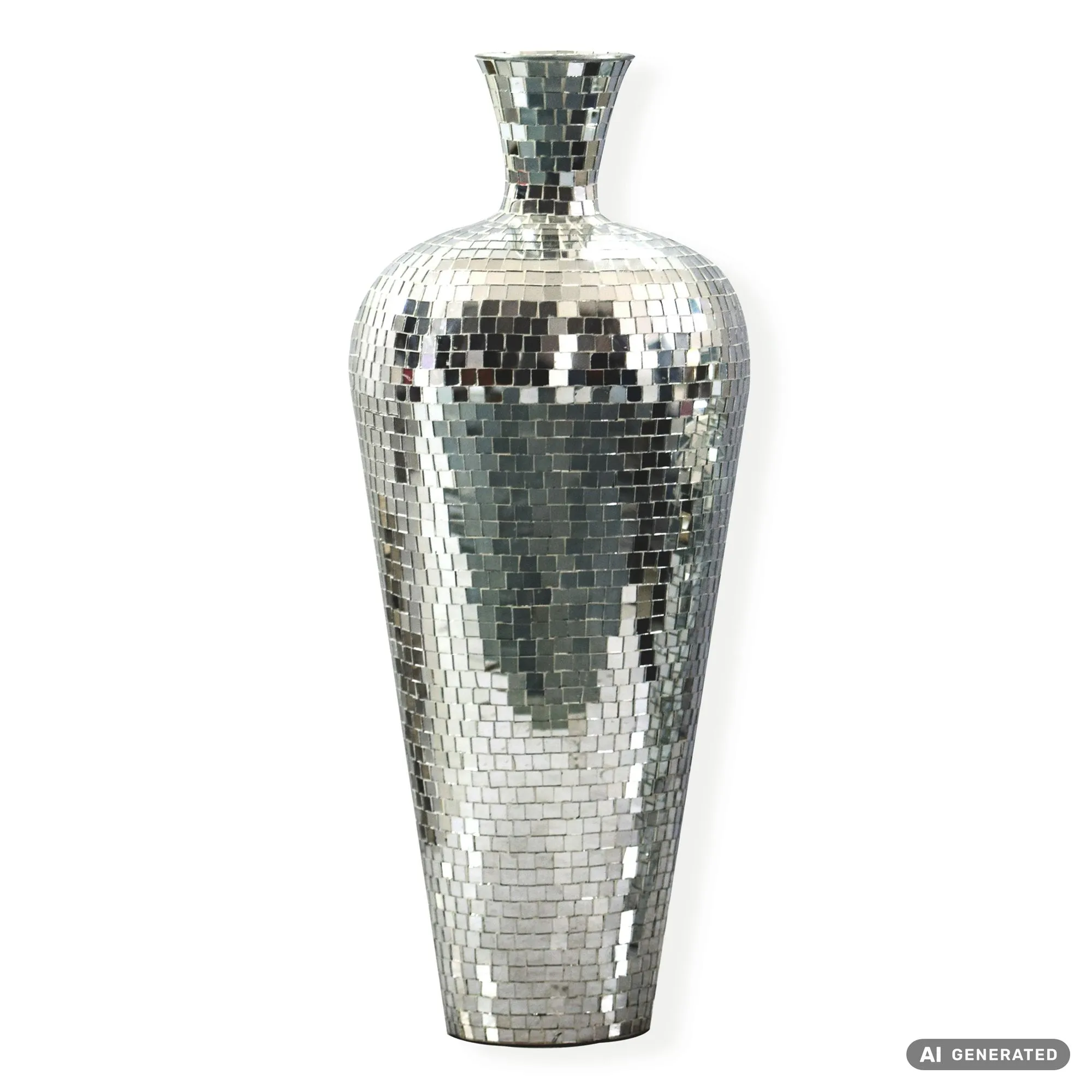 Bodenvase Aluminium 50cm Silber - Blumenvase Groß - Metallvase im Discokugel Design Modern - Dekovase rund für Trockenblumen - XL Standvase Hoch - Wohnzimmer Deko - Wohndeko Handmade
