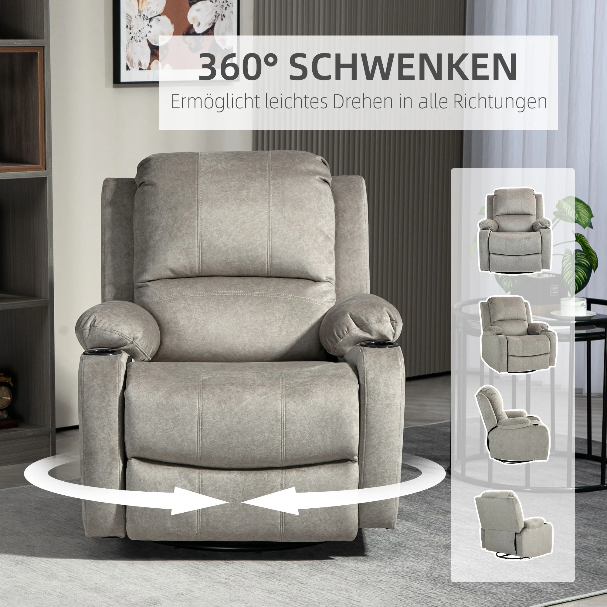 Relaxsessel Braun 87B x 95T x 102H cm mit Dreh- und Wippfunktion