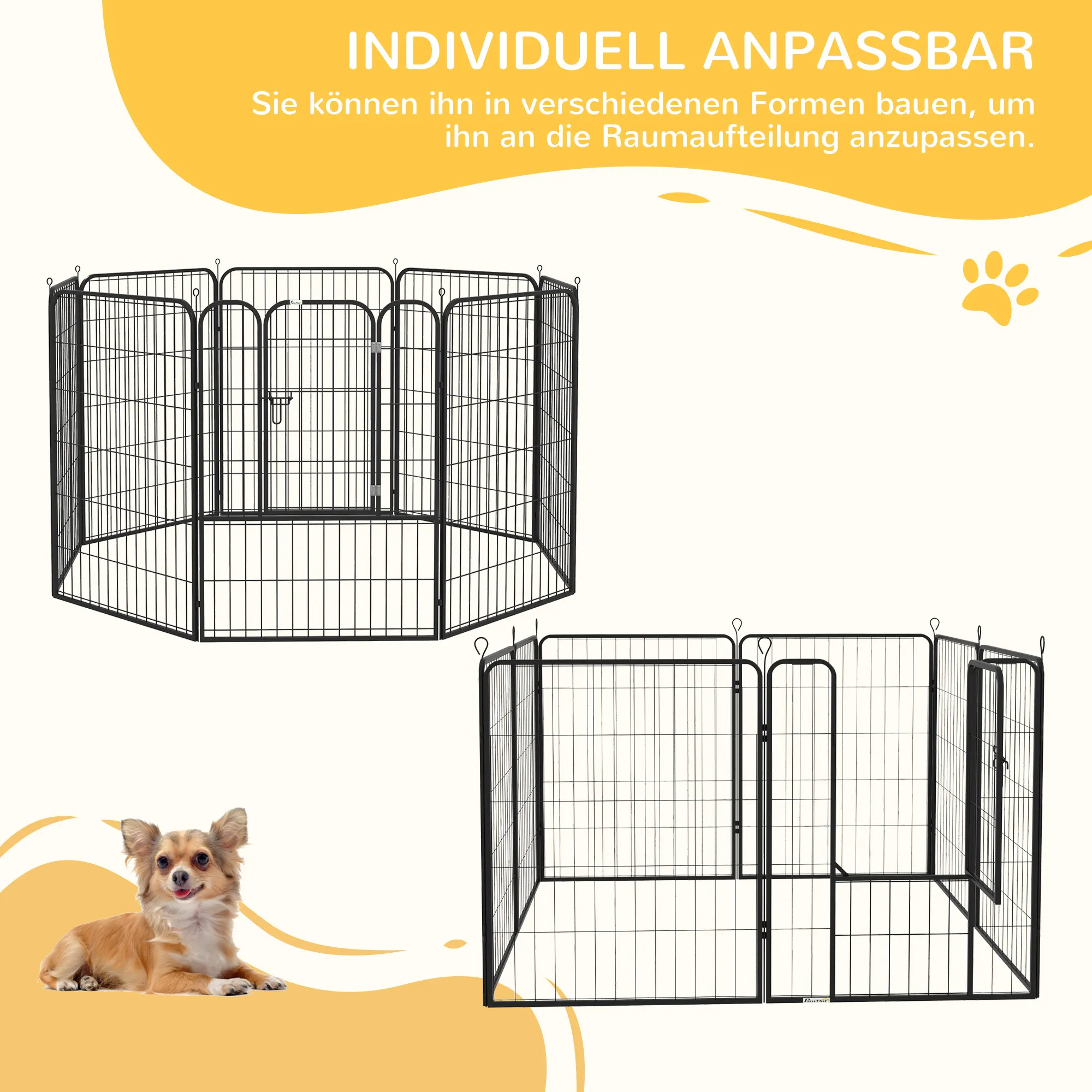 Hundelaufstall Grau 160x160x100 cm für kleine bis große Hunde