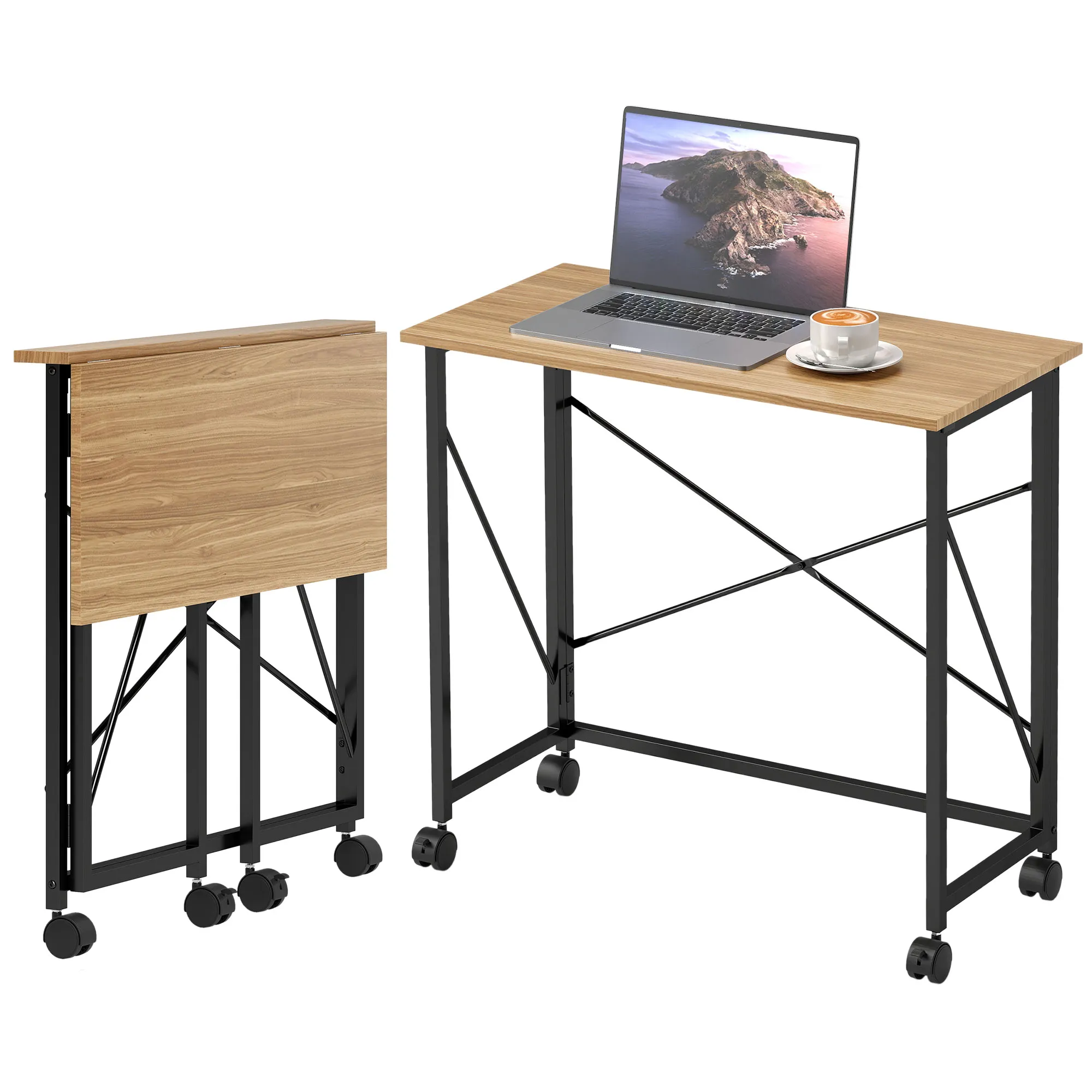 Kompakter Klappschreibtisch 80B x 40T x 75H cm Eiche+Schwarz