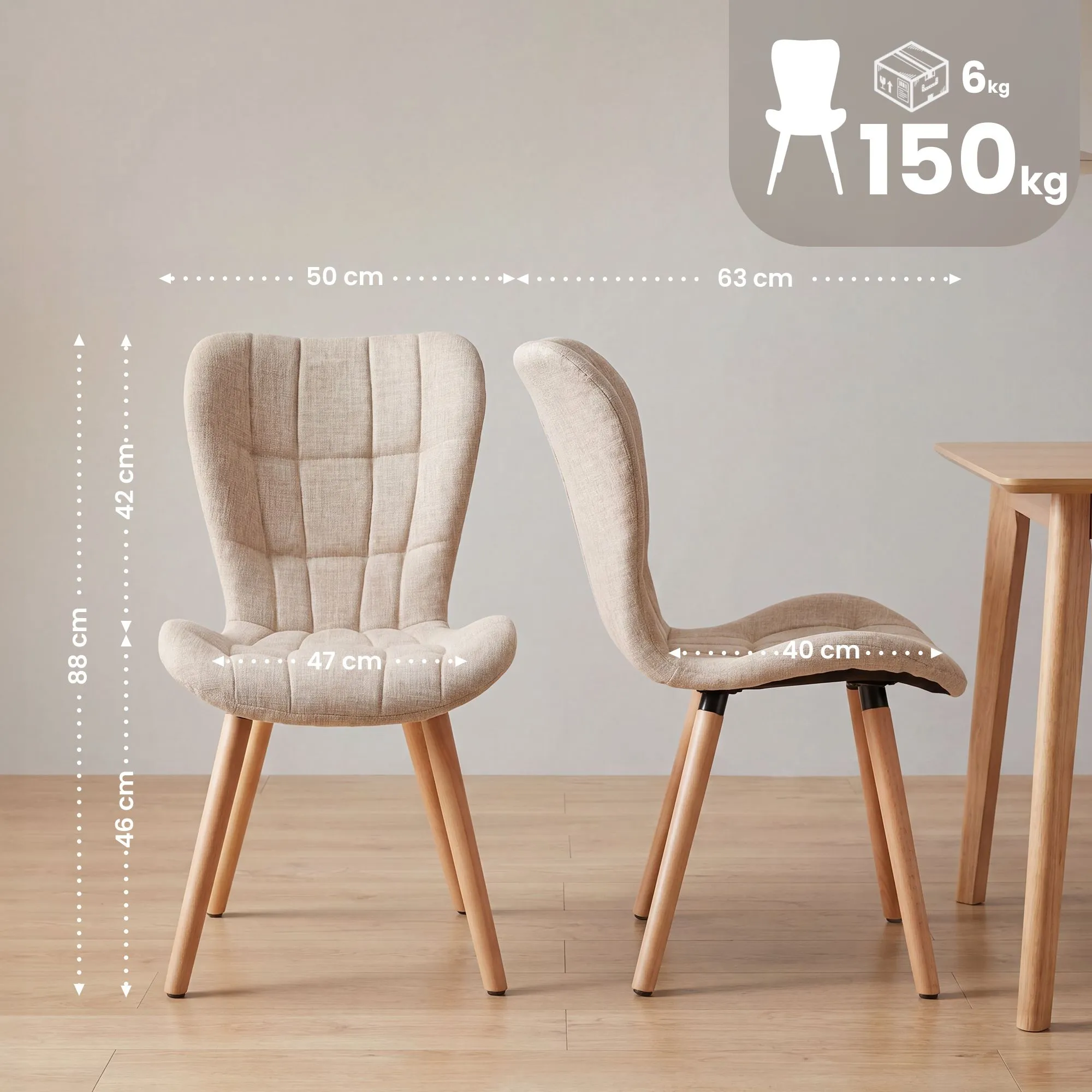 Esszimmerstuhl Elda Massivholz 88x50x63 cm creme