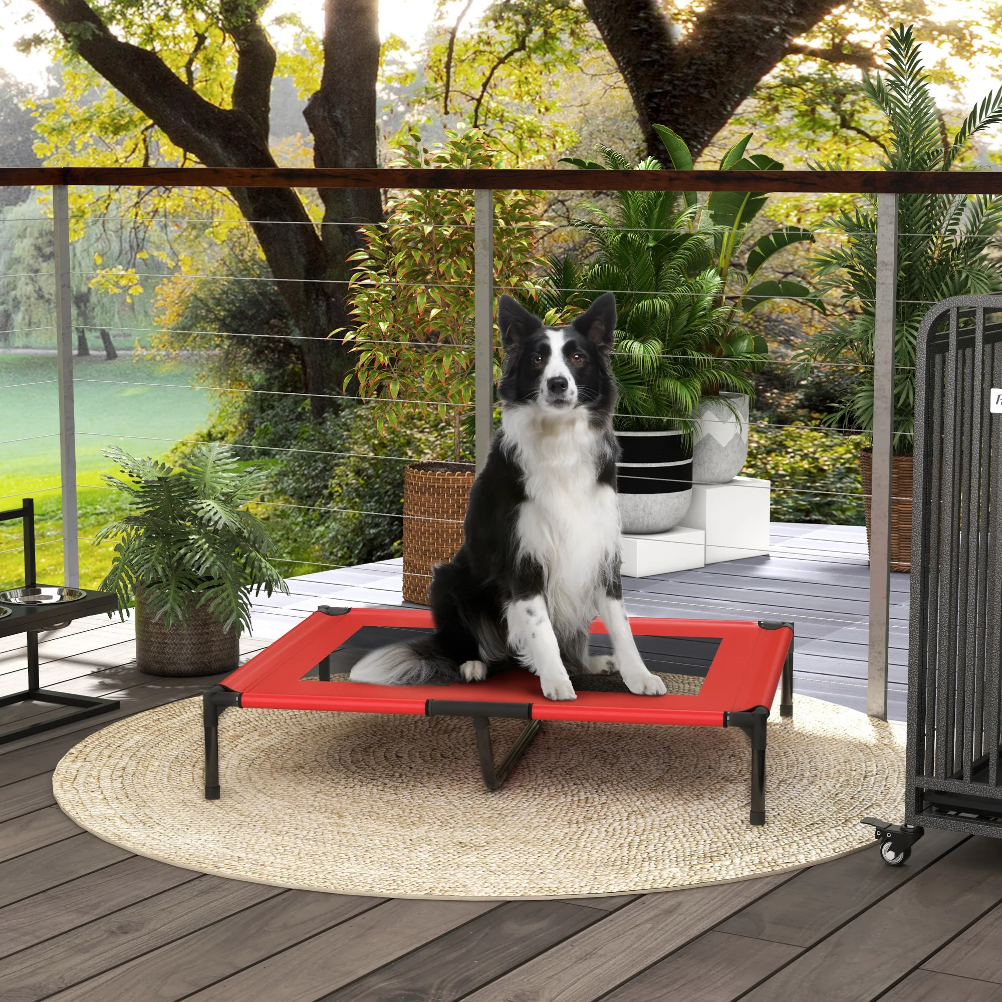 Hundebett erhöht wetterfest Oxford-Gewebe 92x76x18cm Rot