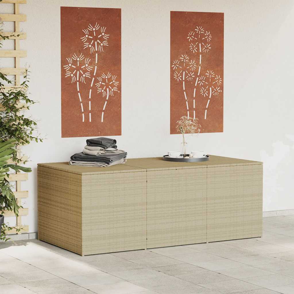 Garten-Truhe aus PE-Rattan und Stahl 180x90x70 cm in Beigemischung