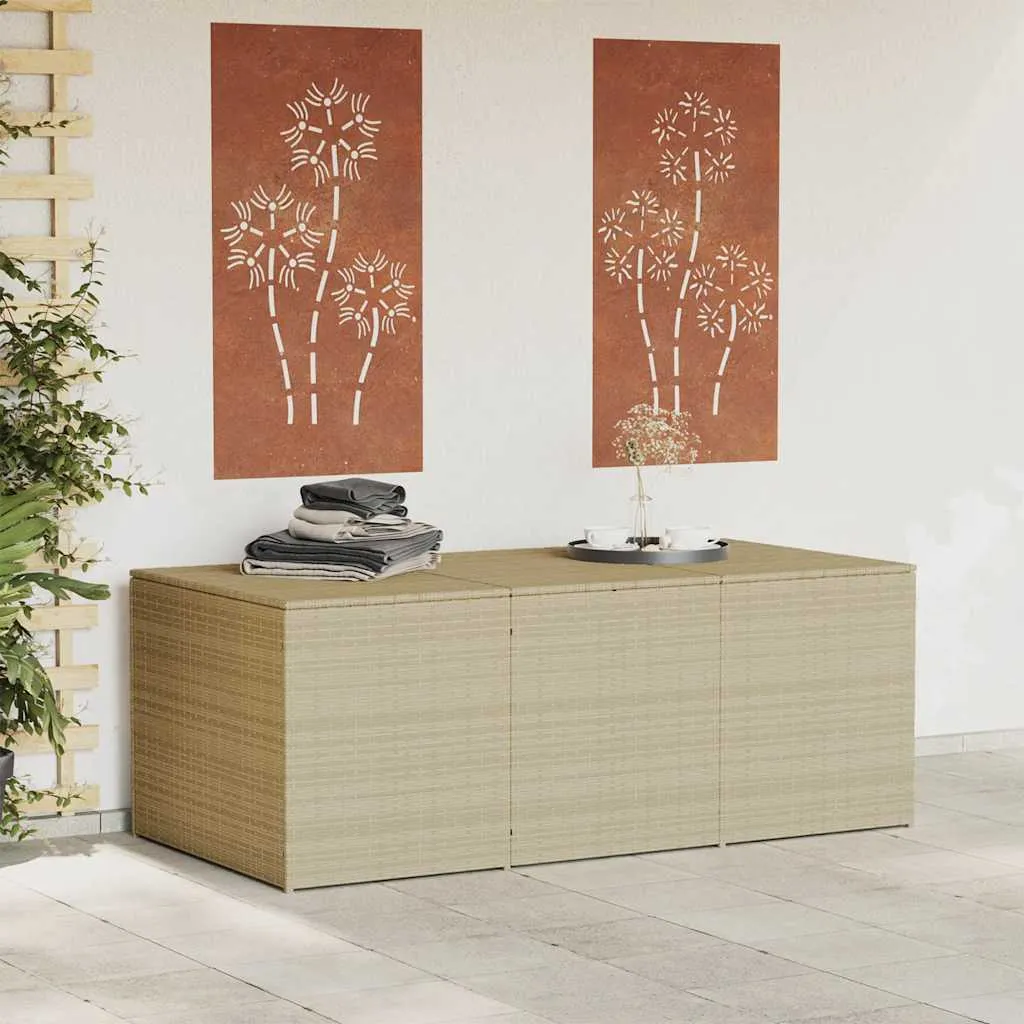 Garten-Truhe aus PE-Rattan und Stahl 180x90x70 cm in Beigemischung