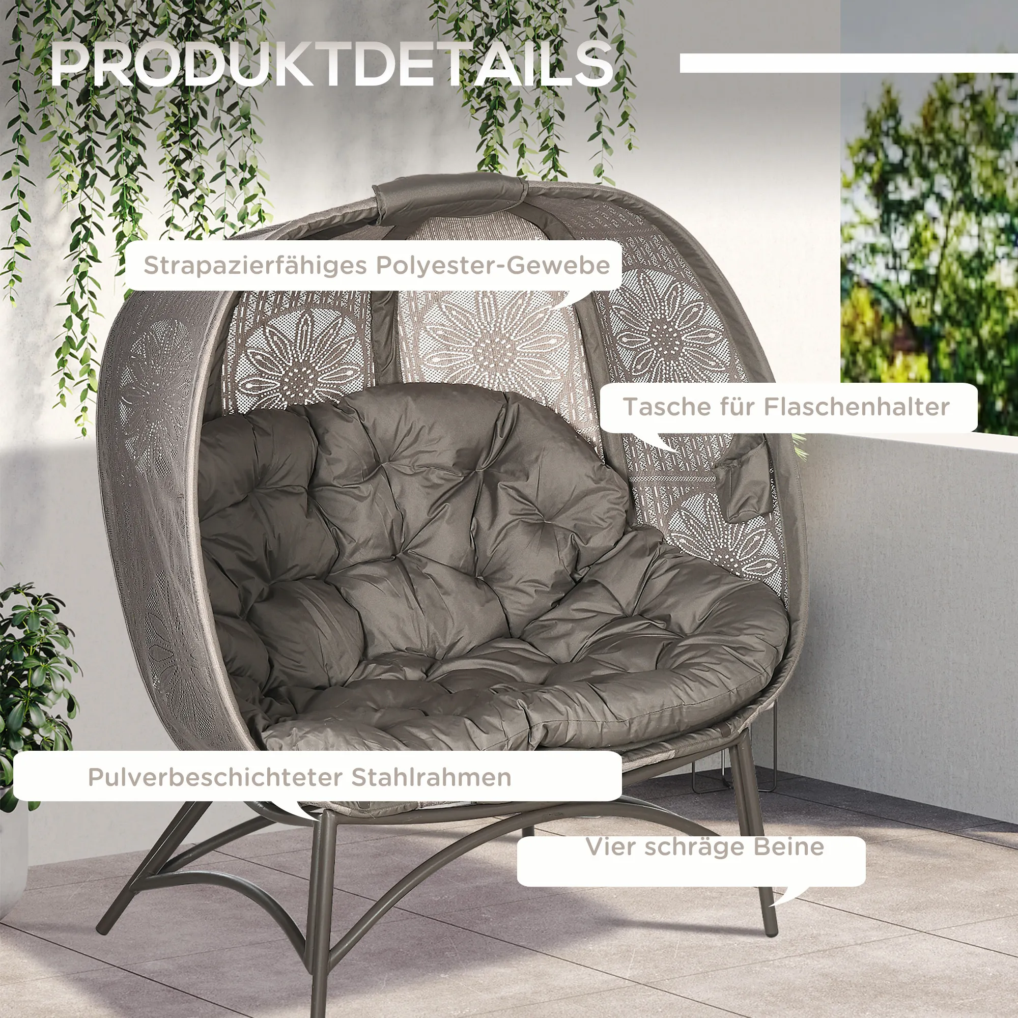 Gartenstuhl Sandbraun 126L x 75B x 142H cm für zwei Personen