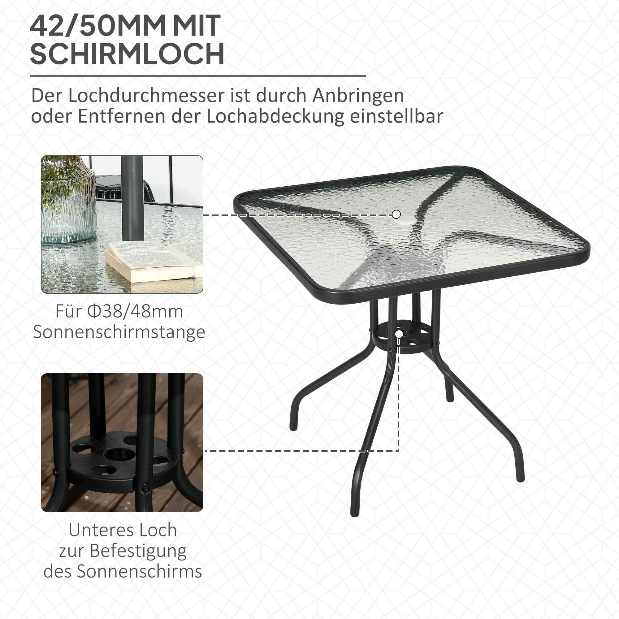 Wetterfester Gartentisch 76x76x72 cm in Schwarz