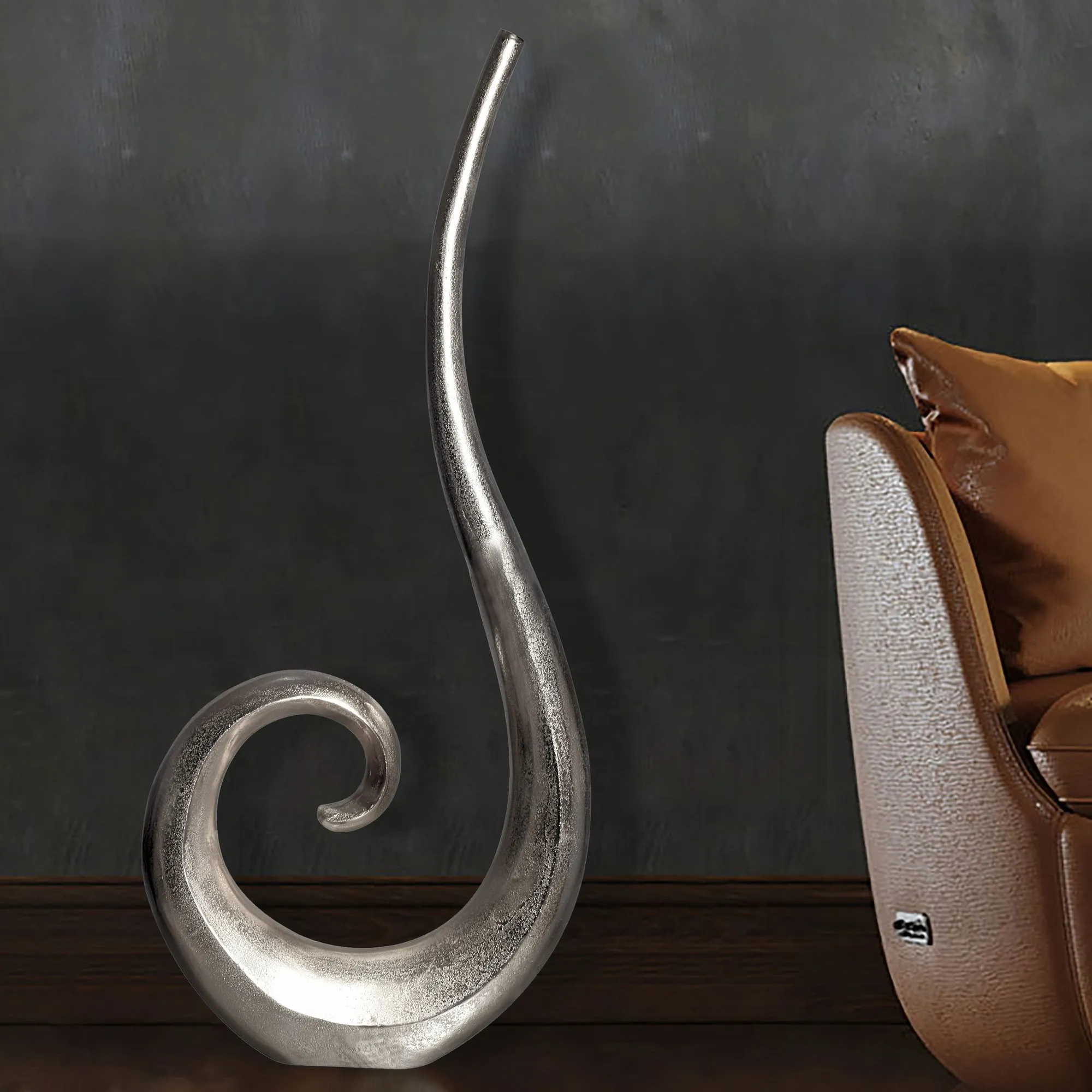 Deko Vase 100 cm Aluminium Silber Spirale Blumenvase Modern Groß