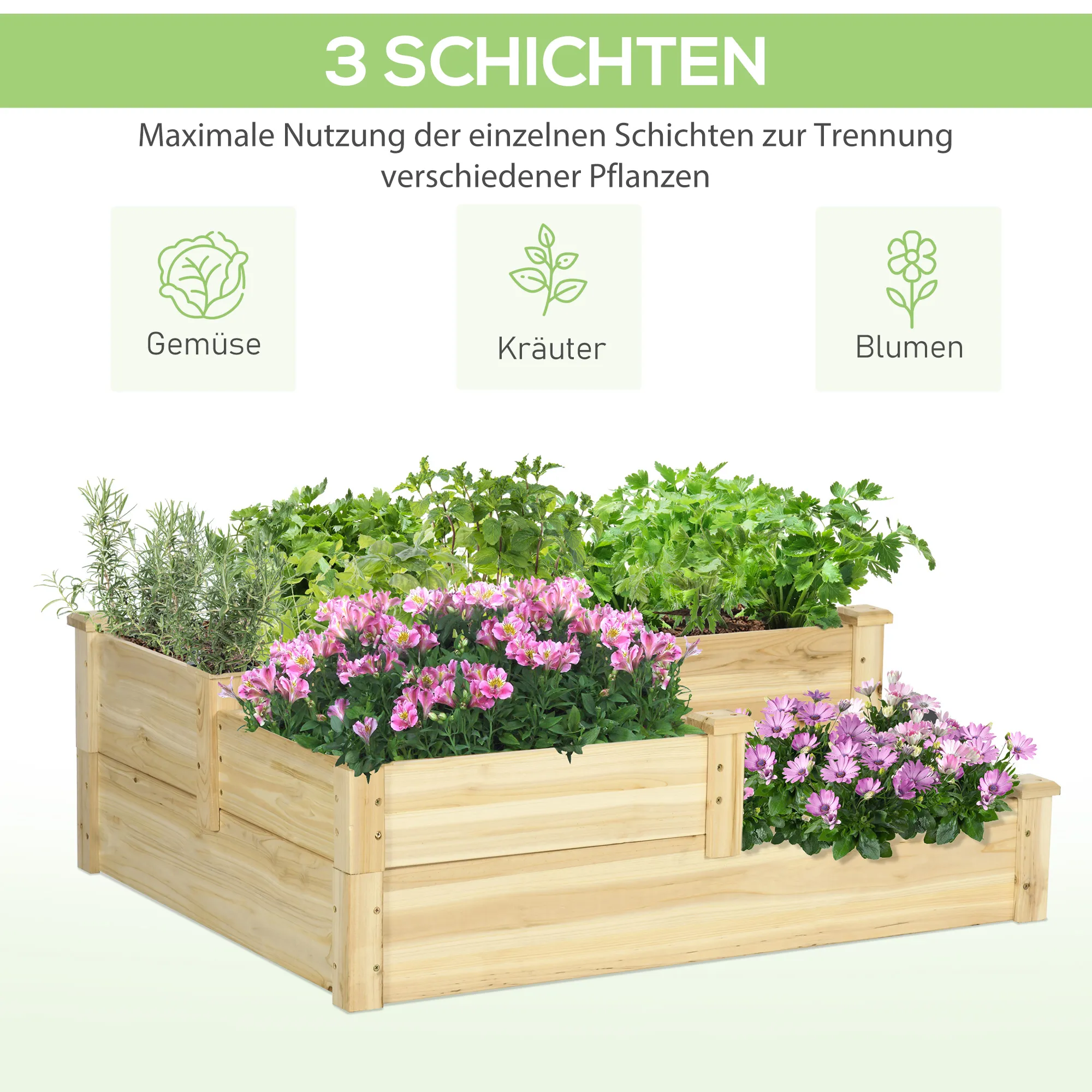 Hochbeet aus Tannenholz 108x88x36 cm, Natur