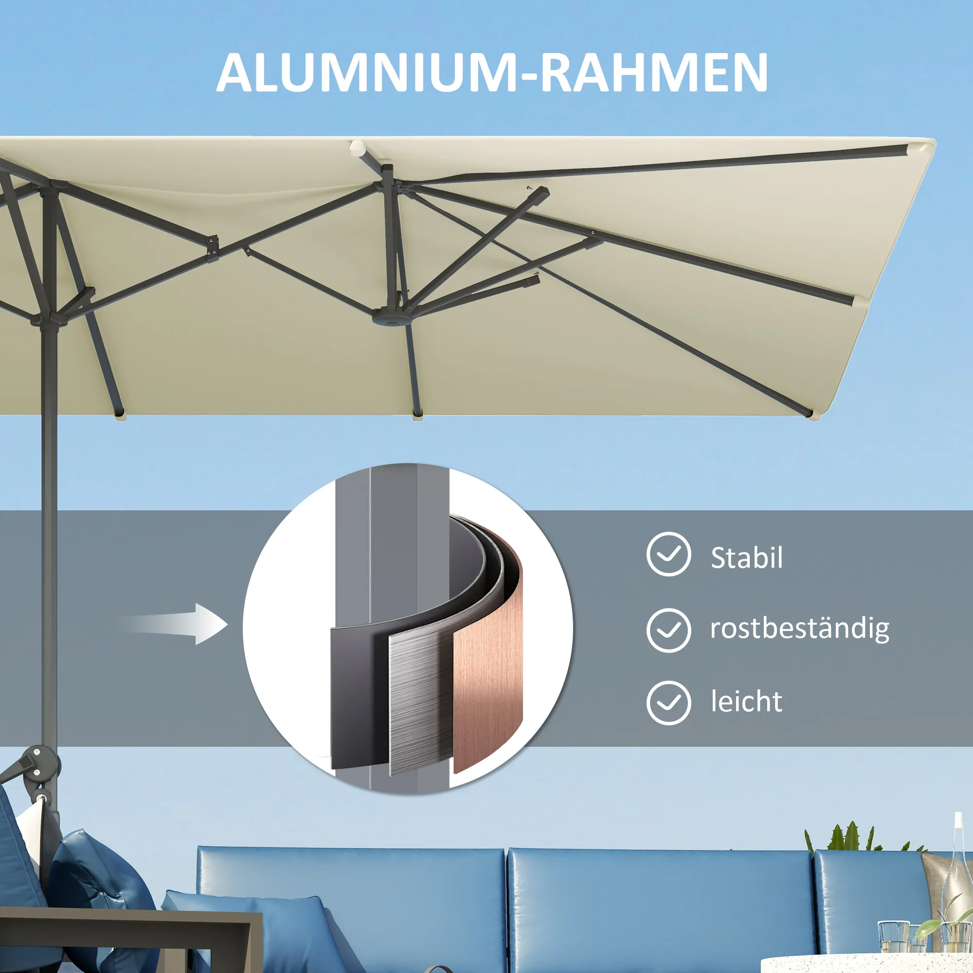 Doppelseitiger Doppelsonnenschirm 451x264 cm Cremeweiß+Dunkelgrau