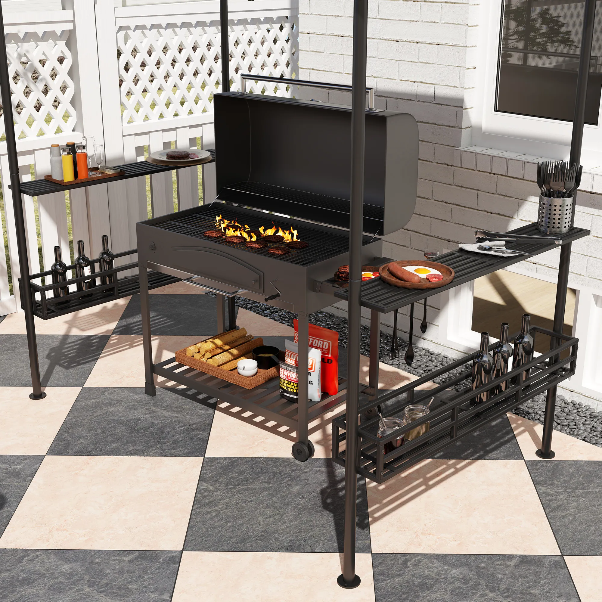 Grillpavillon Beige 240L x 150B x 257H cm mit robustem Rahmen