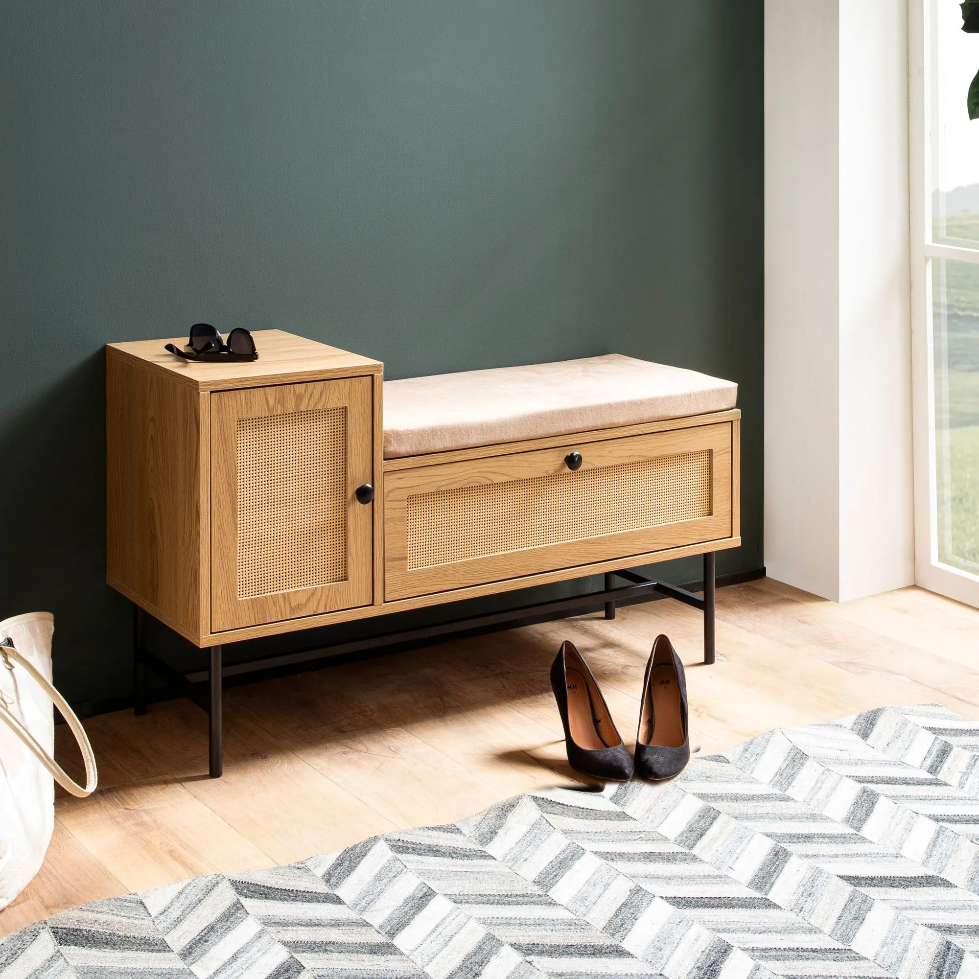 Schuhbank mit Sitzfläche 100x60x38 cm Garderobenbank Eiche-Dekor
