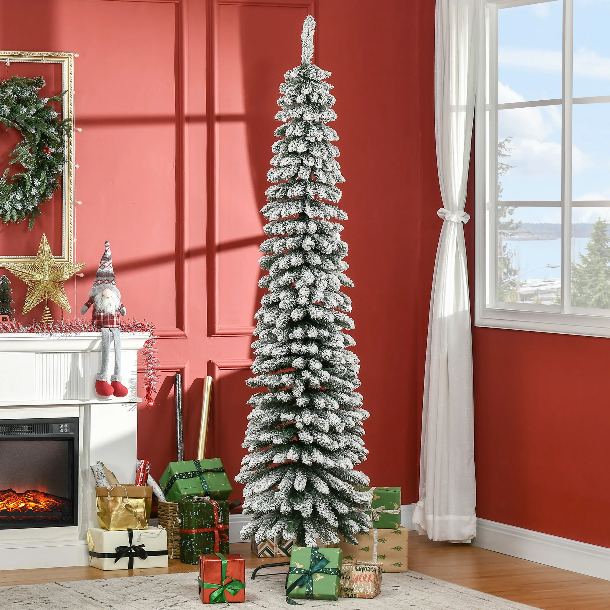 Künstlicher Weihnachtsbaum schneebedeckt schmal 210 cm Grün/Weiß