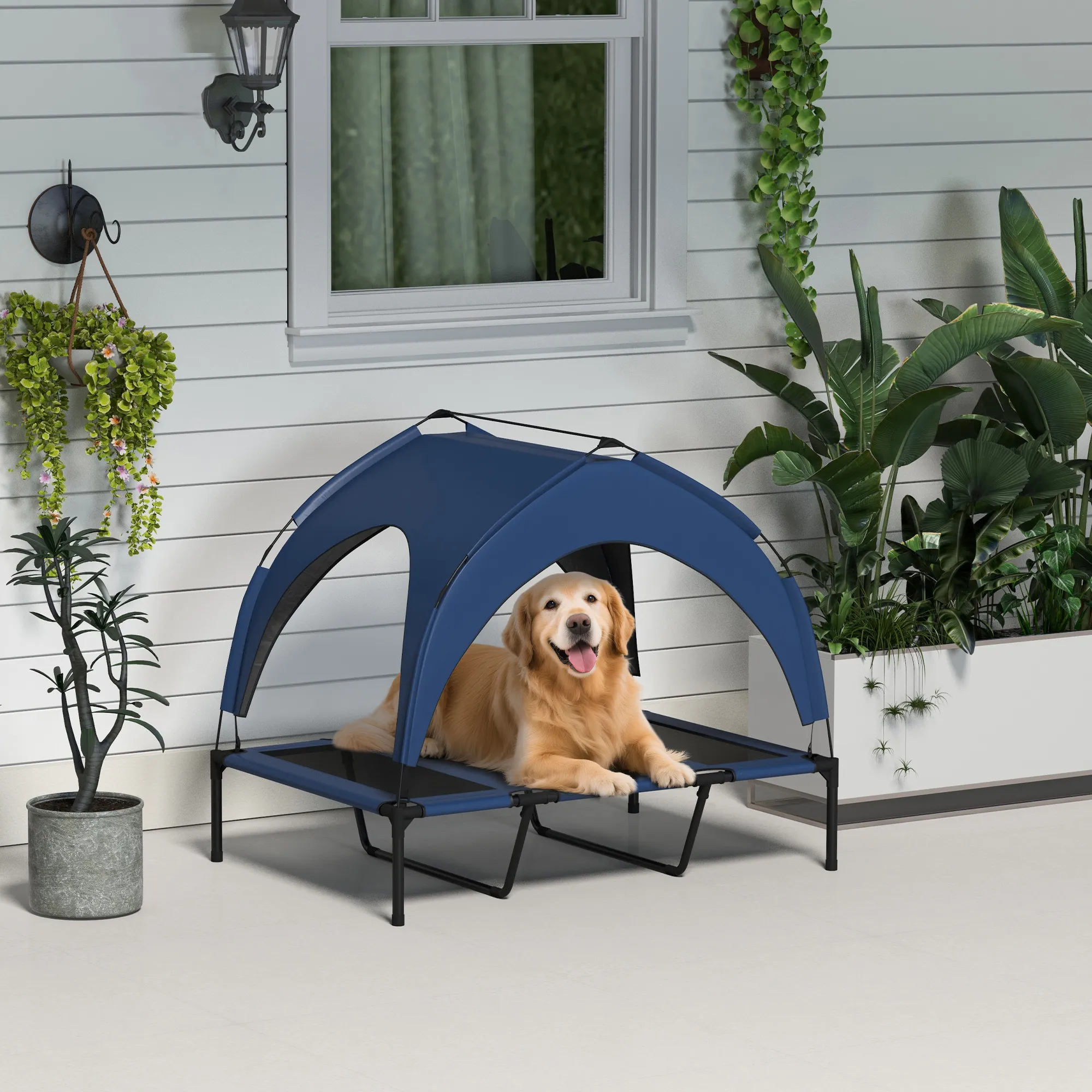 Hundebett Outdoor erhöht mit Dach, Oxford-Polyester, 106x76x94cm
