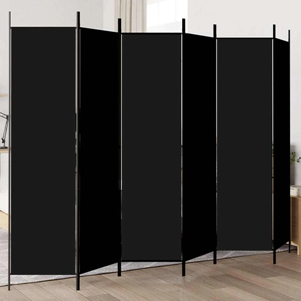 6-tlg. Paravent Schwarz 300x200 cm Stoff