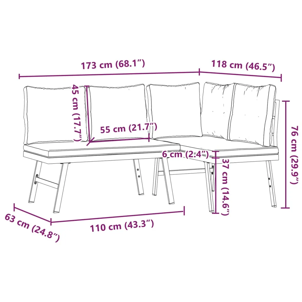 Gartenbank Schwarz 173x118x76 cm mit pulverbeschichtetem Stahlgestell