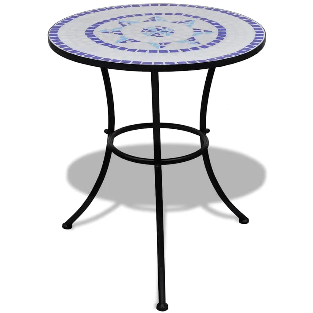 Mosaiktisch 60x70 cm Blau/Weiß mit pulverbeschichtetem Eisengestell