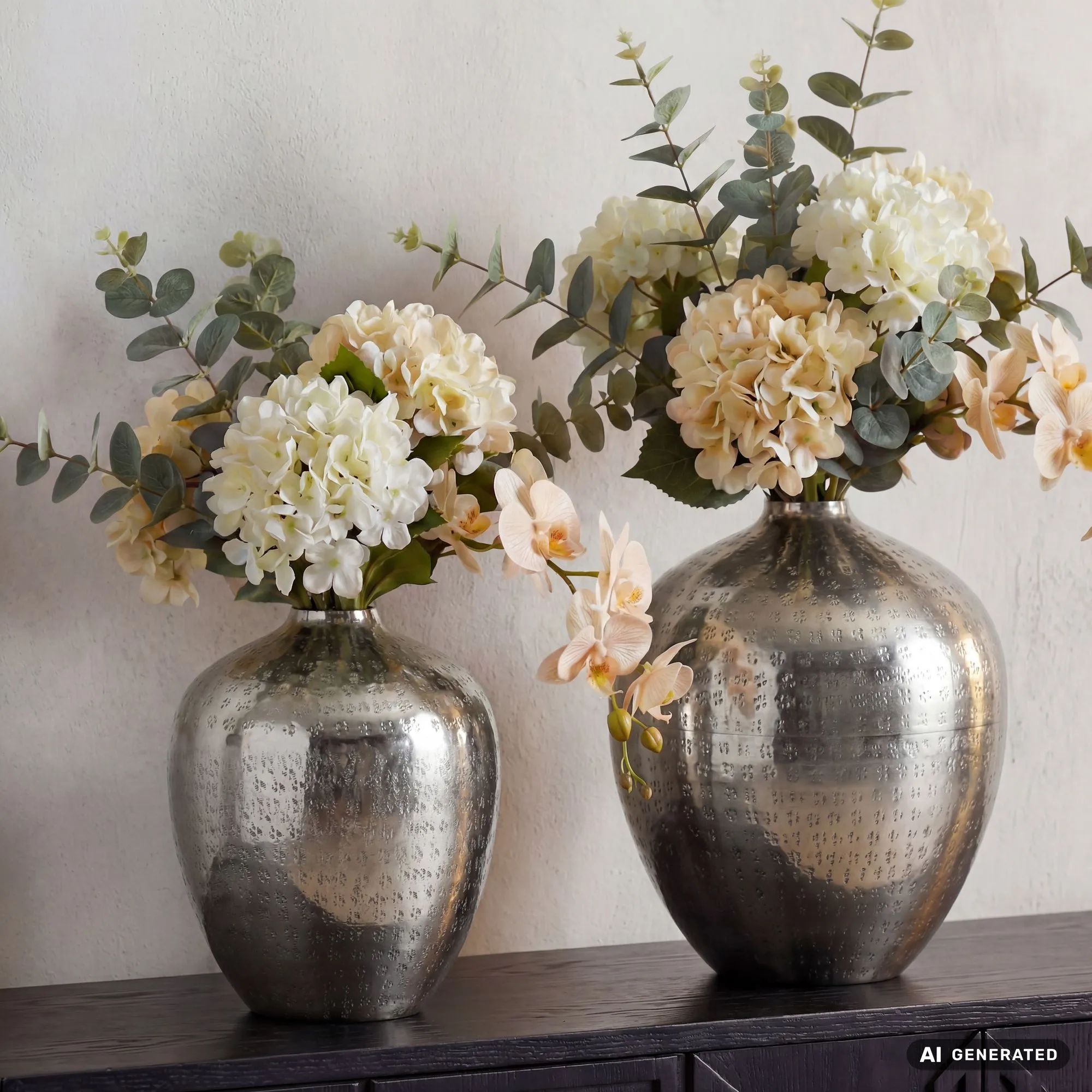 Tischvase 2er Set Aluminium Silber - Dekovase rund - Metall Vase modern - Wohnzimmer Deko Alu - Design Vase Tisch Dekoration Handmade