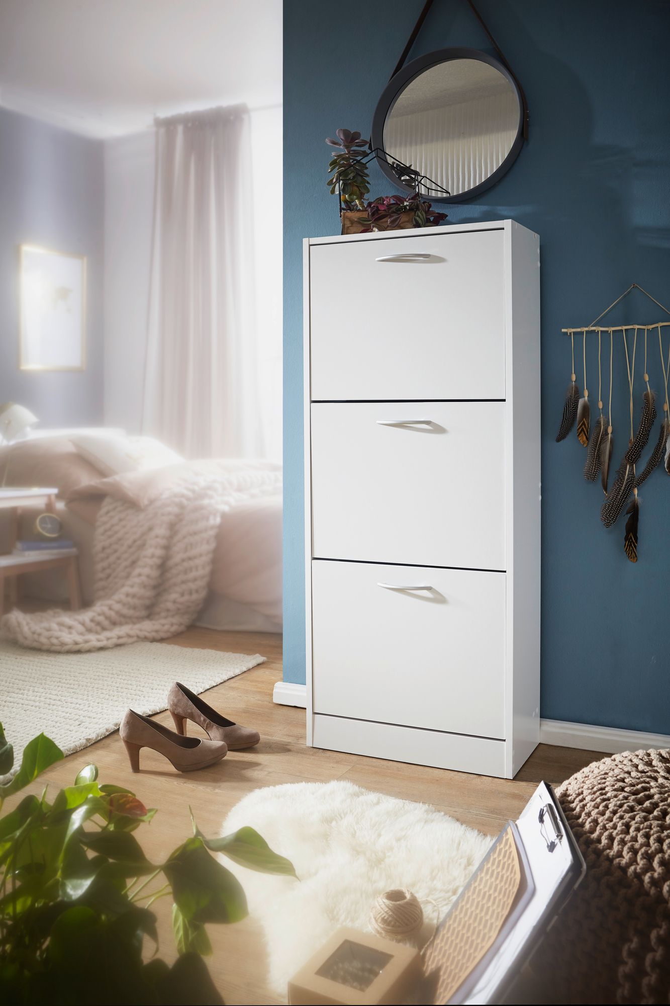 tinkaro Schuhschrank hochkant HARRI Holz Schuhkommode Weiß