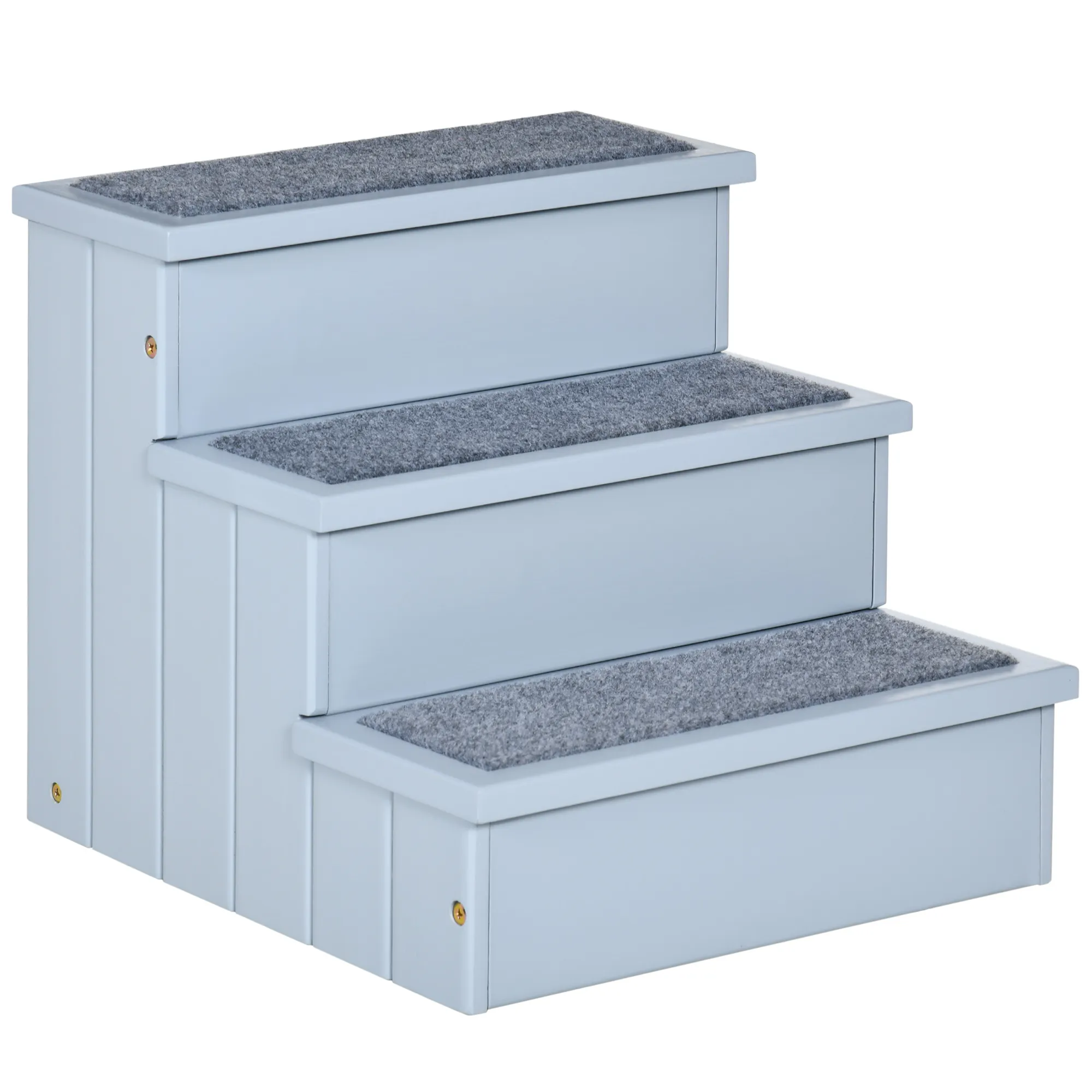 Hundetreppe mit Stauraum aus Tannenholz, 3 Stufen, Grau, 38 cm hoch