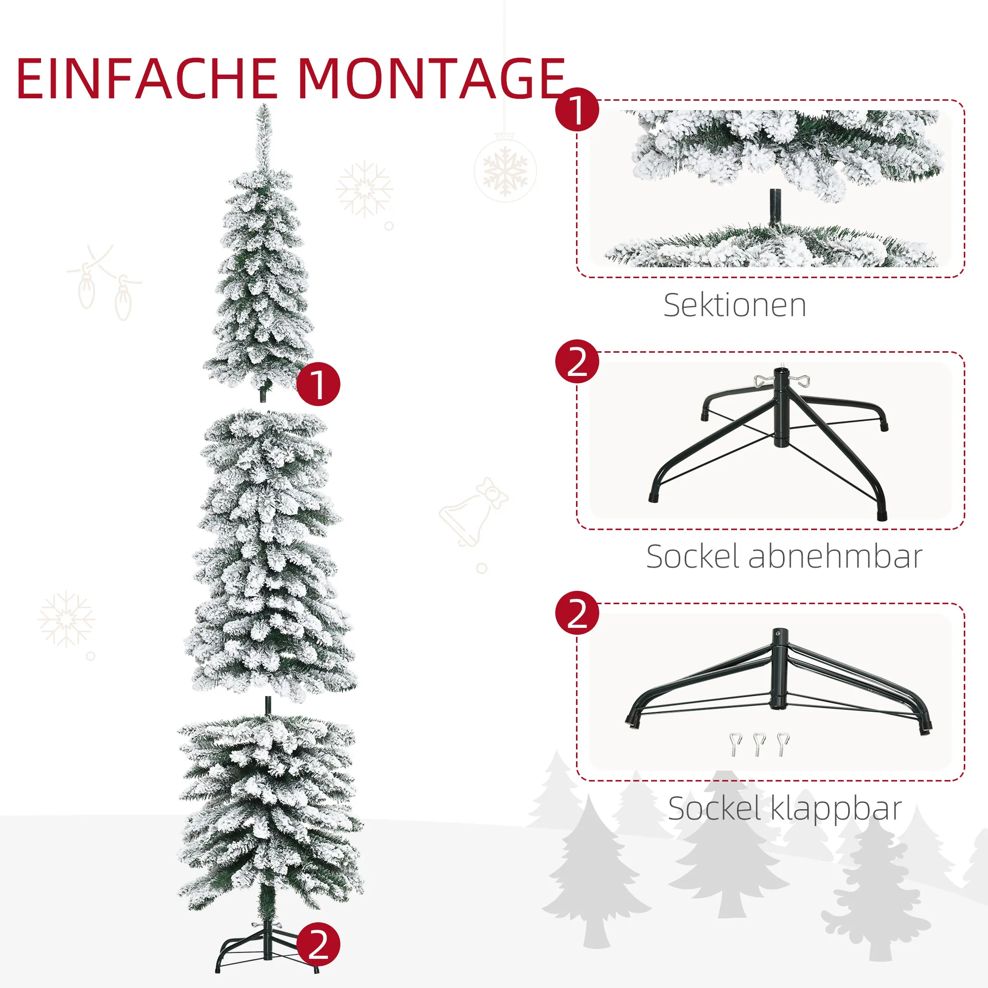 Künstlicher Weihnachtsbaum schneebedeckt schmal 210 cm Grün/Weiß