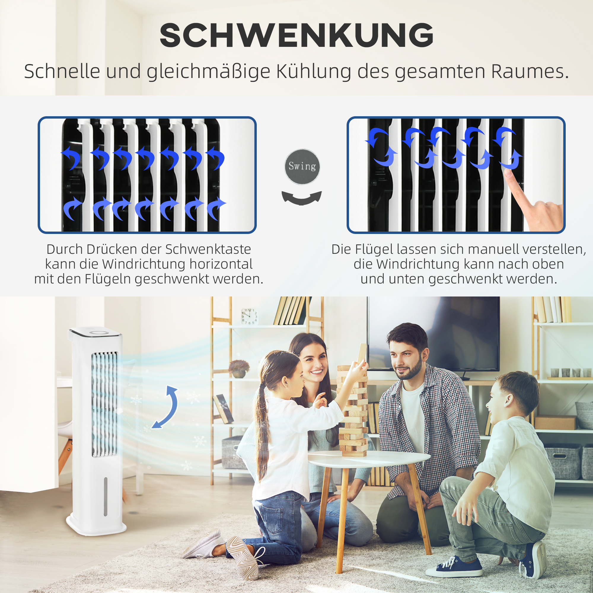 2 in 1 Luftkühler mit Wasserkühlung 5L Wassertank, 12h Timer, für 20 ㎡