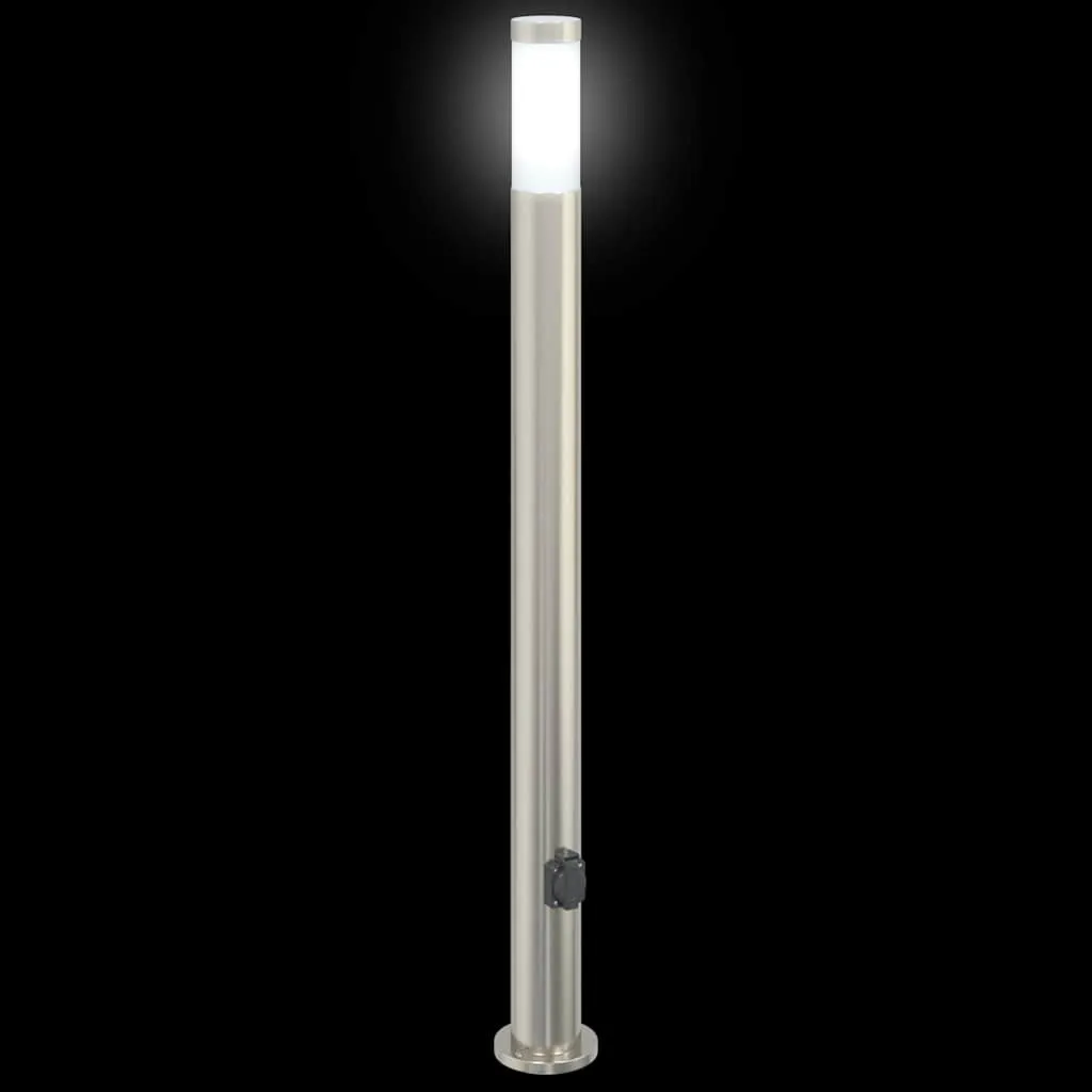 Silberne Edelstahl Pollerleuchte 11x110 cm mit Steckdose und IP44