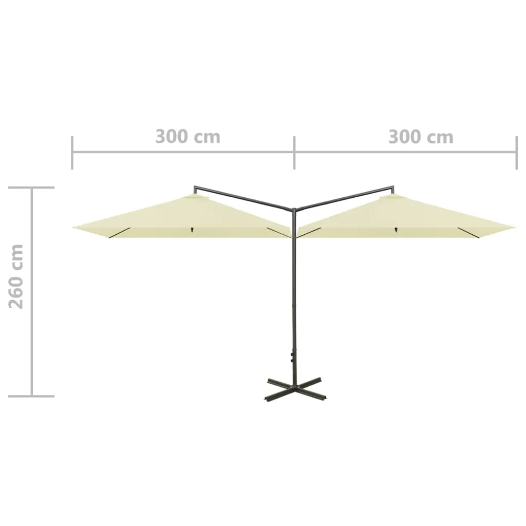 Doppel-Sonnenschirm Sandweiß 600x290x260 cm mit Stahlgestell