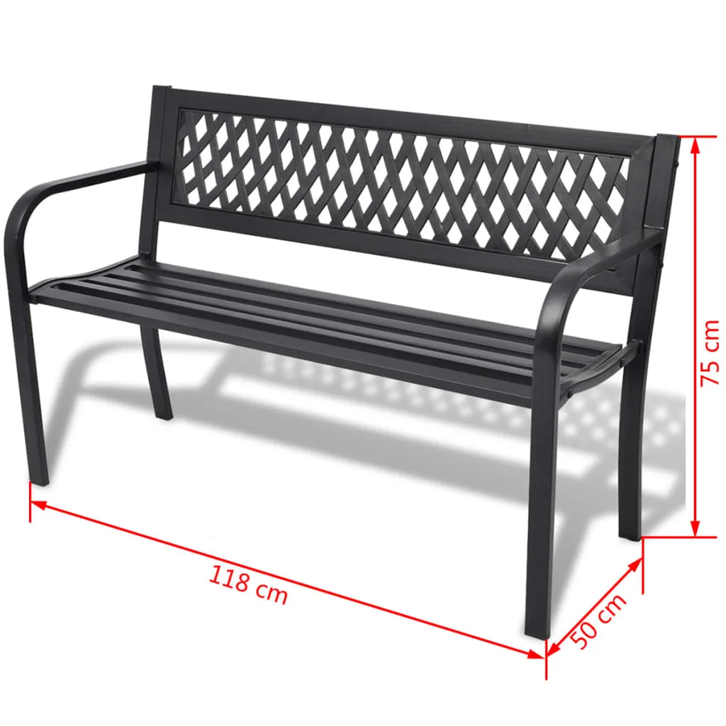 Schwarze Stahlbank mit PVC-Rückenlehne 118x50x75 cm