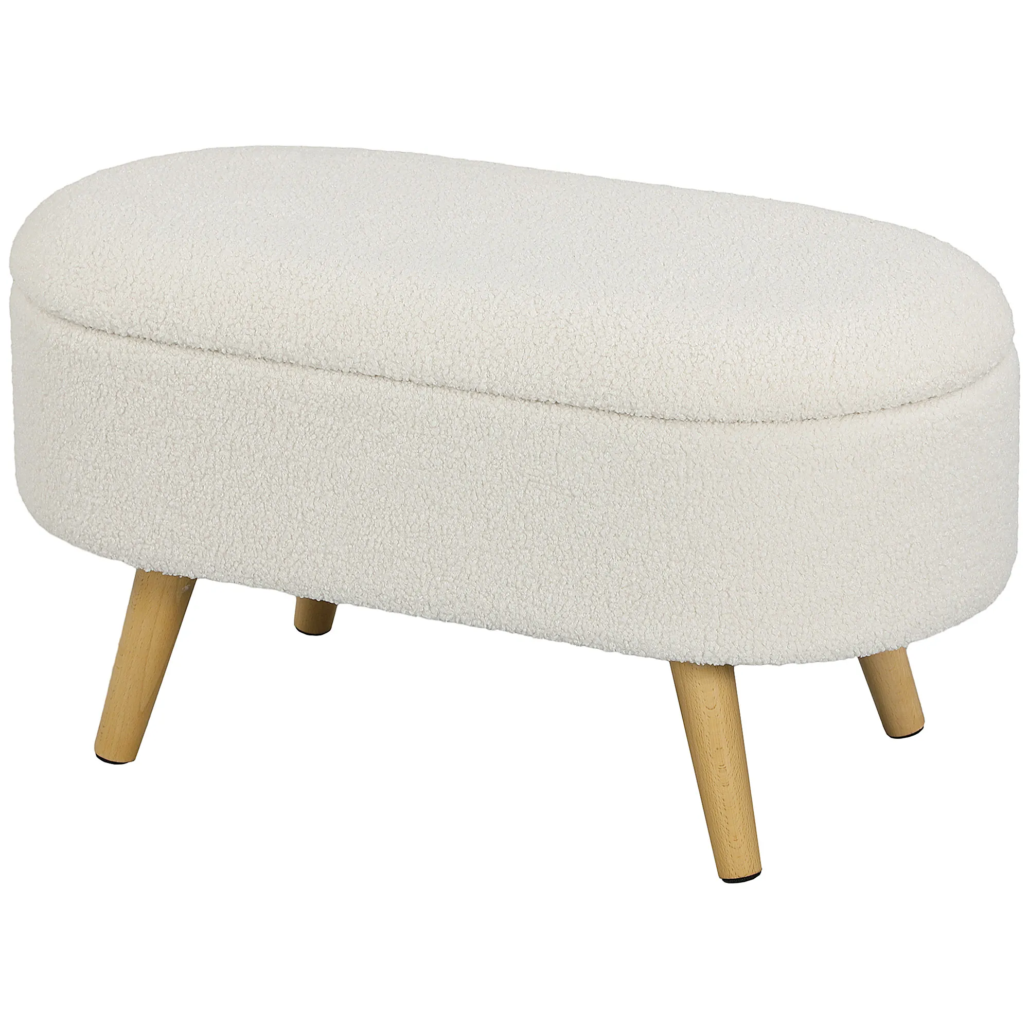 Sitzbank mit Stauraum und Deckel, Fußhocker für Flur, Wohnzimmer, Schlafzimmer, Holz, Stoffbezug, Weiß