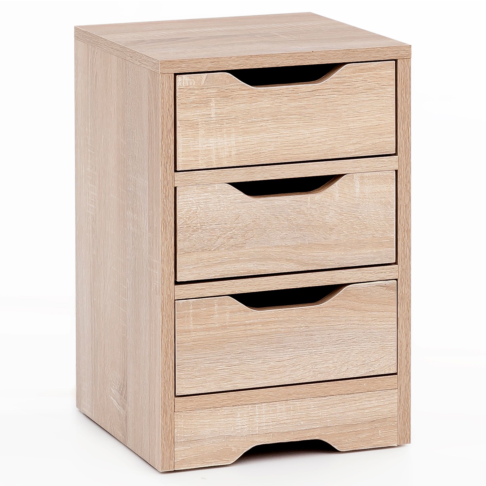 WOHNLING Nachtkonsole Pagus 31x49x31 cm Sonoma mit 3 Schubladen | Braune Nachtkommode mit Stauraum