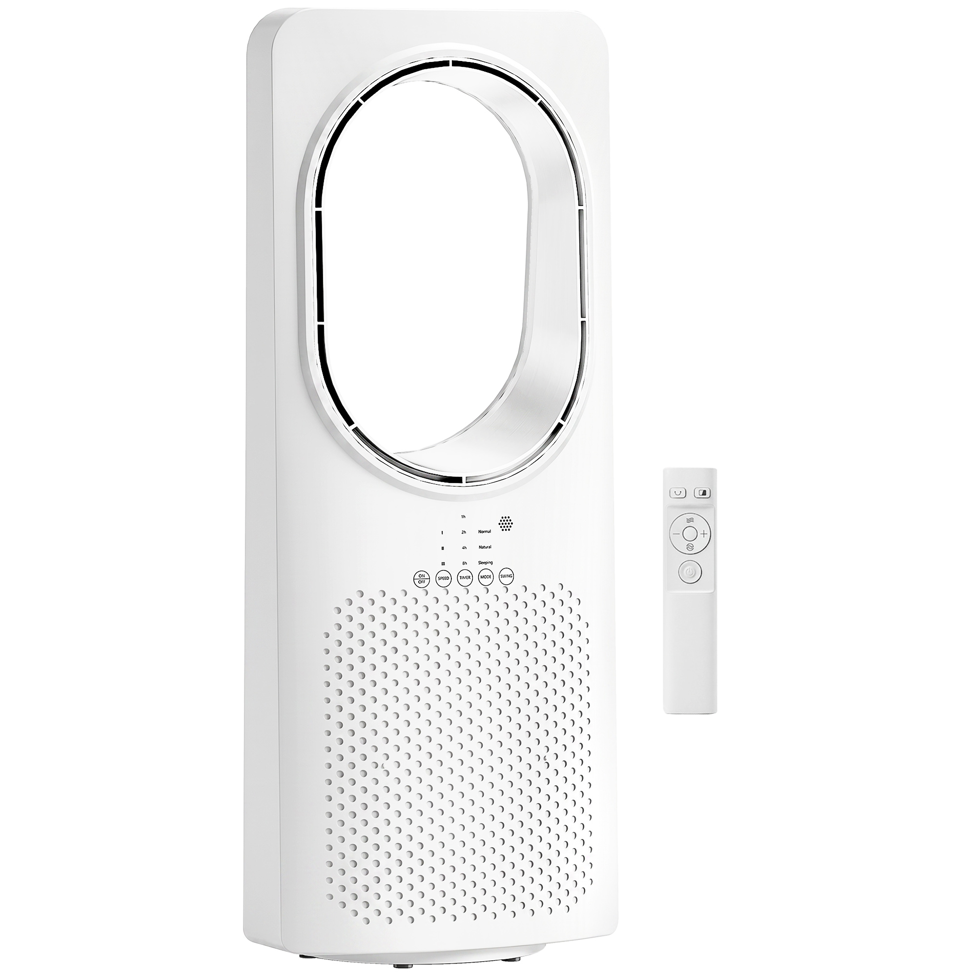 Bladeless Turmventilator für Schlafzimmer, 36 dB Standventilator mit 45° Oszillation, 3 Geschwindigkeiten, 3 Modi, 15-Stunden-Timer, Weiß