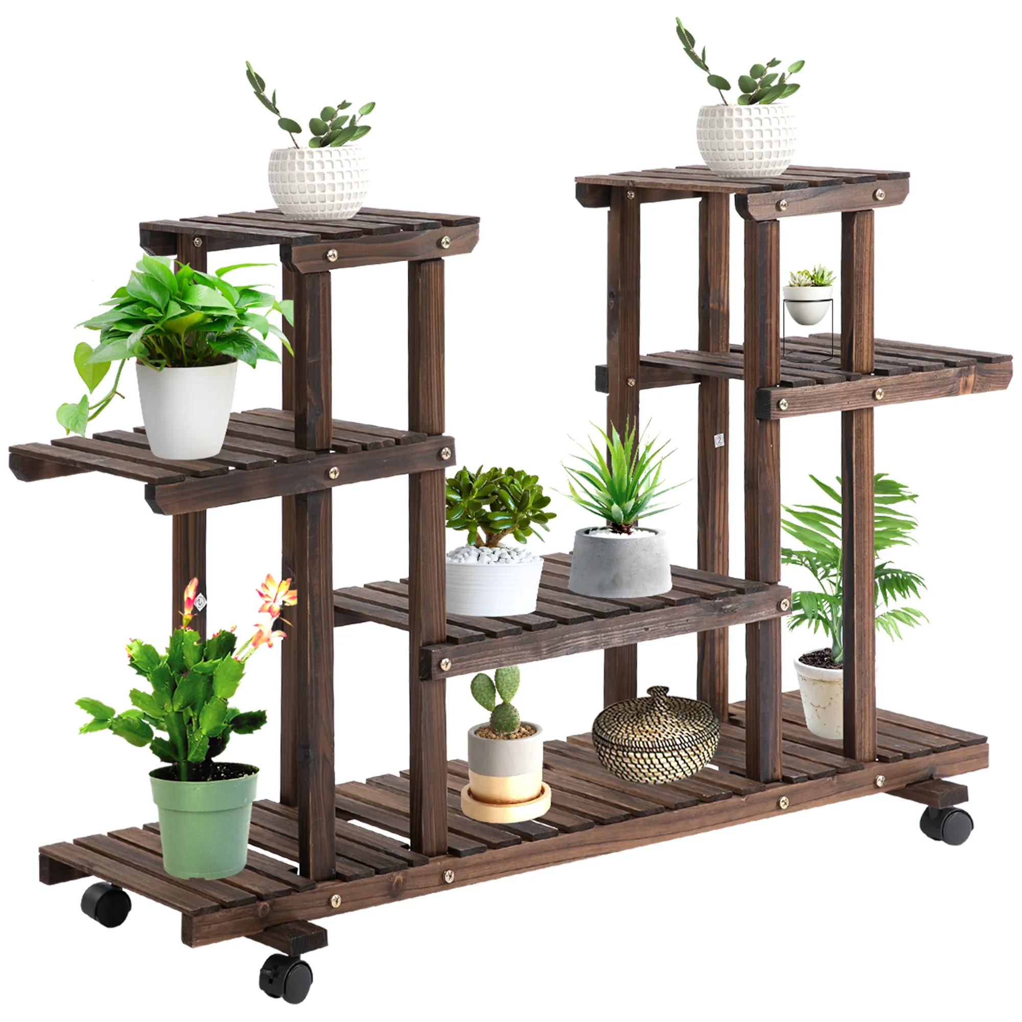 Mobile Blumentreppe 123,5L x 33B x 80H cm in Verkohlter Farbe