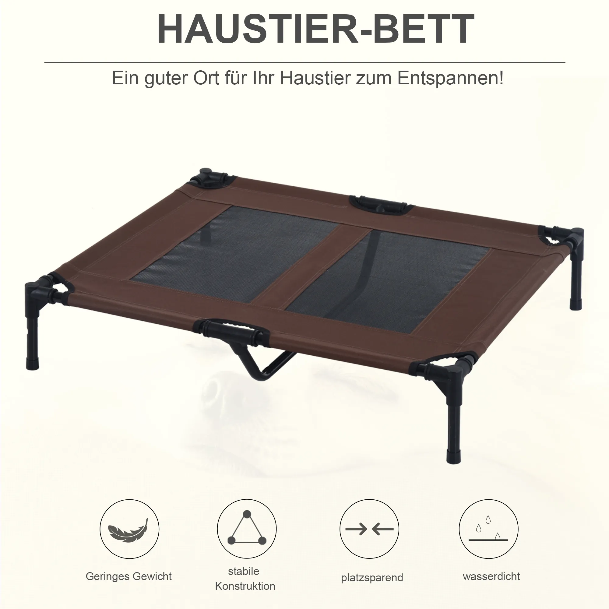 Hundebett Outdoor erhöht für große Hunde, Oxford-Gewebe, Braun