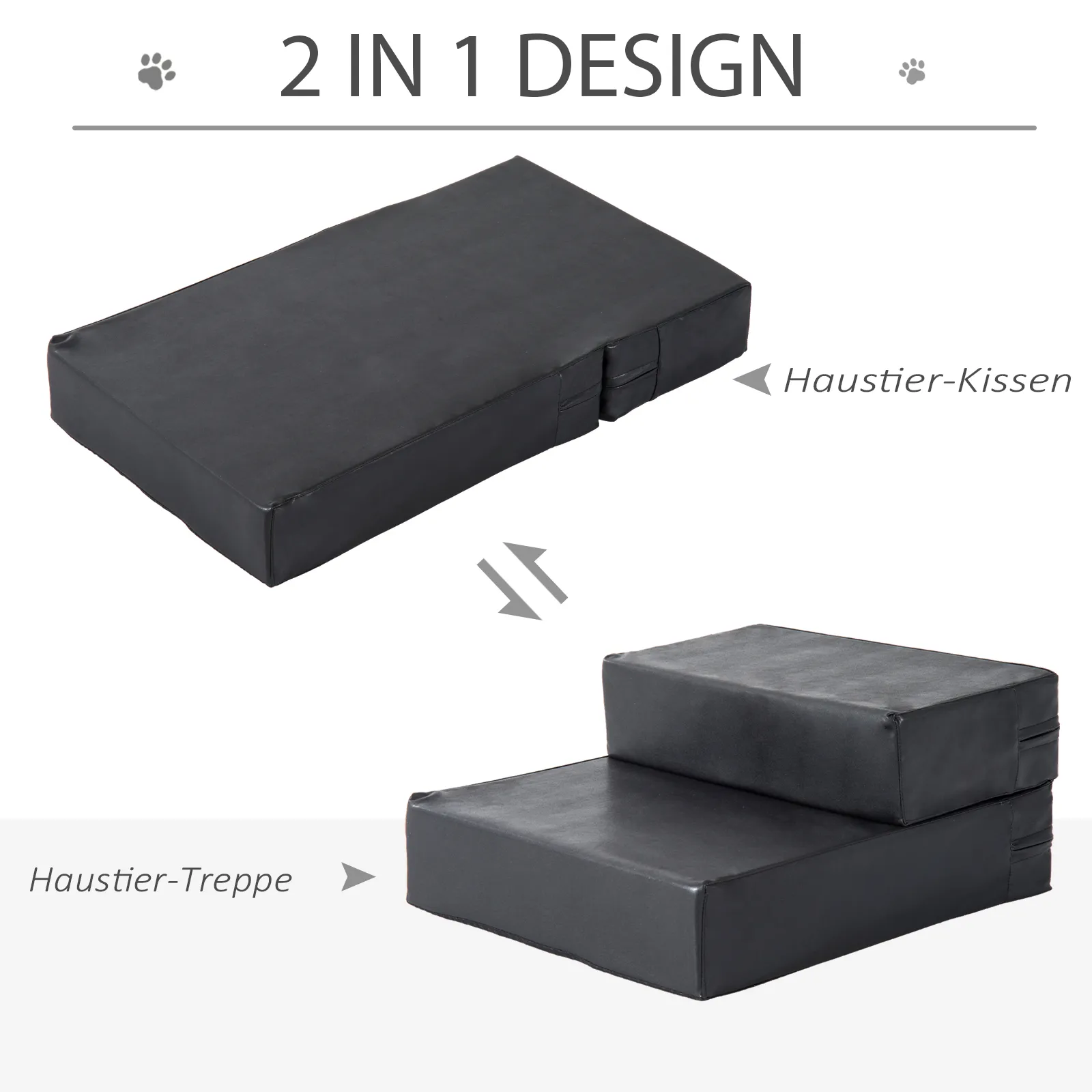 Hundetreppe für kleine Hunde PU-Leder Schwarz L45 x B39 x H20 cm