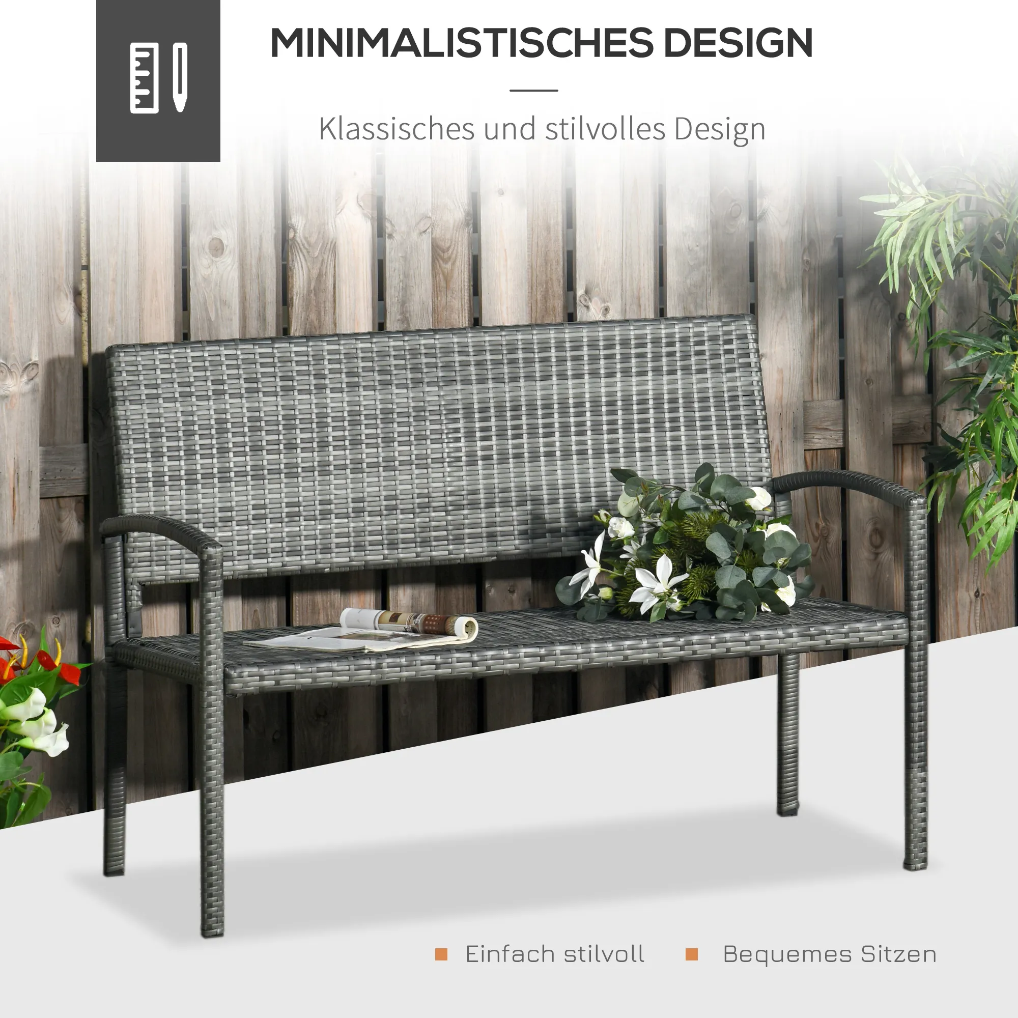 Polyrattanbank Braun B122 x T60 x H87cm für 2 Personen