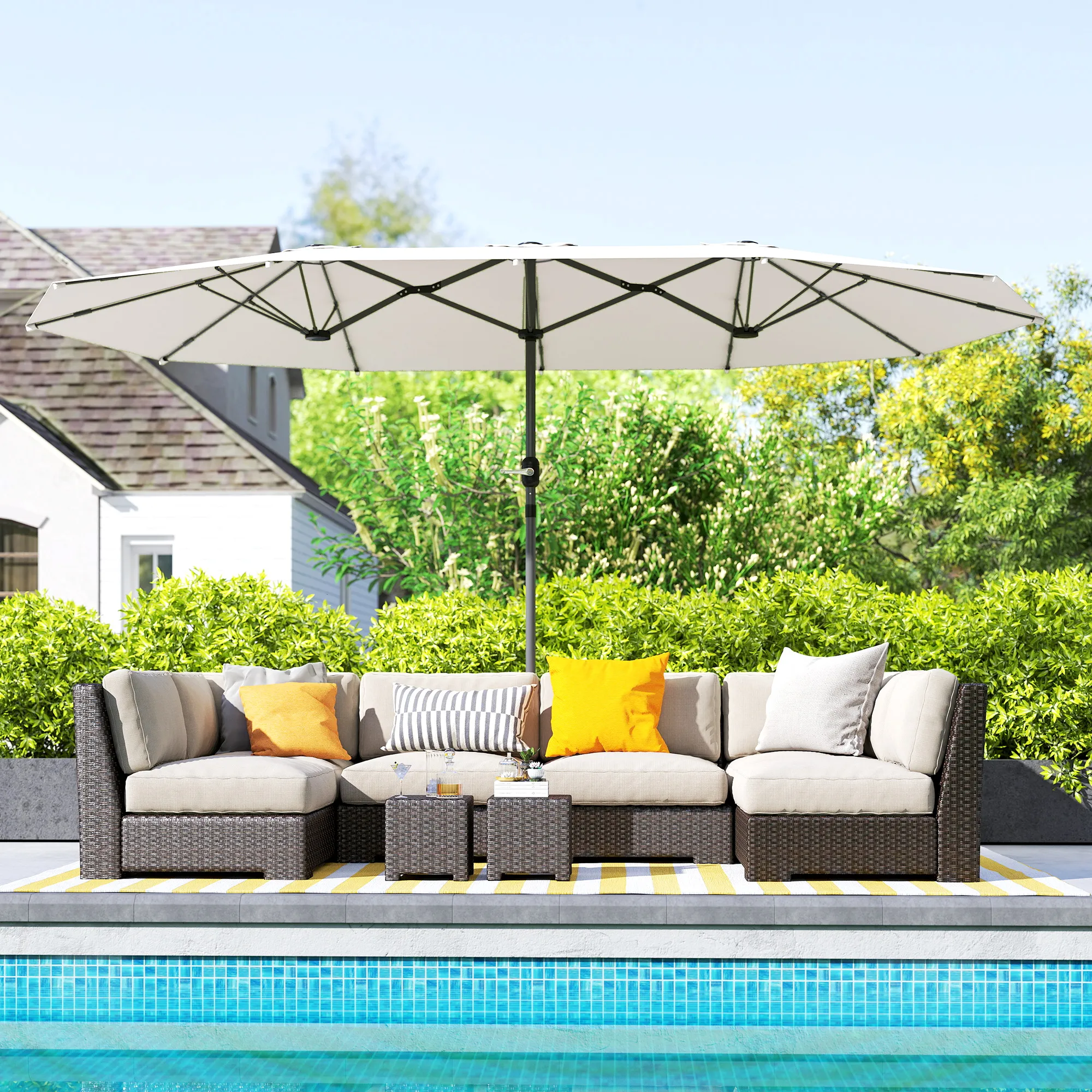 Doppelseitiger Sonnenschirm 4,4 m Beige für Garten