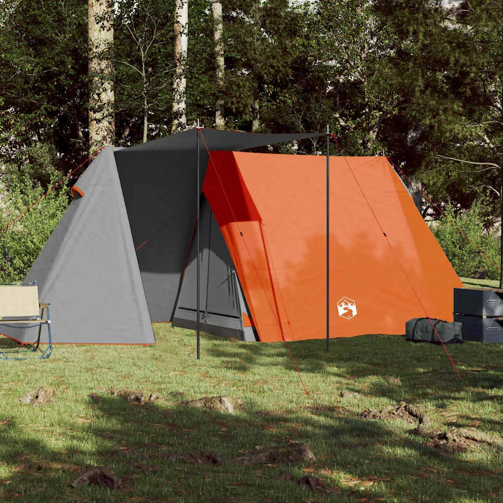 Campingzelt Grau und Orange 470x220x170 cm mit PU-beschichtetem Polyester