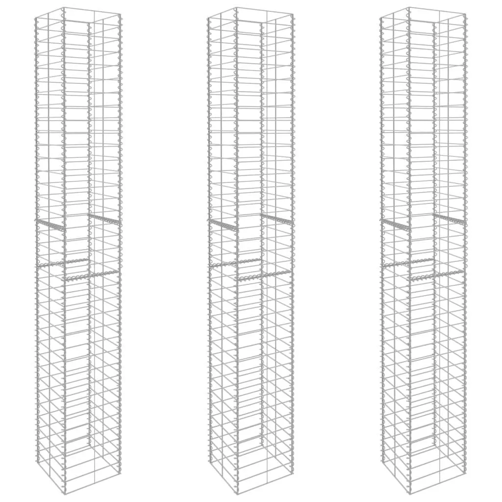 Gabionenkorb-Set 25x25x197 cm Silber verzinkter Stahl 3er-Set
