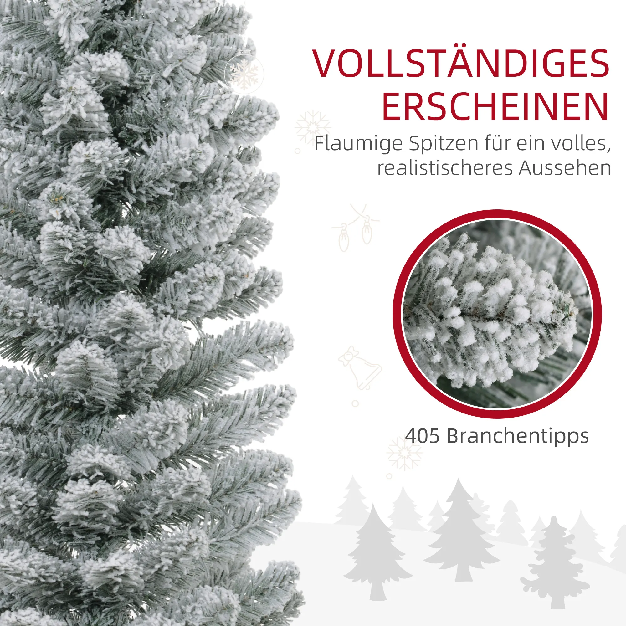 Weihnachtsbaum 210 cm, LED-Lichterkette, Kunstkette, flammhemmend, Metallbasis, Grün